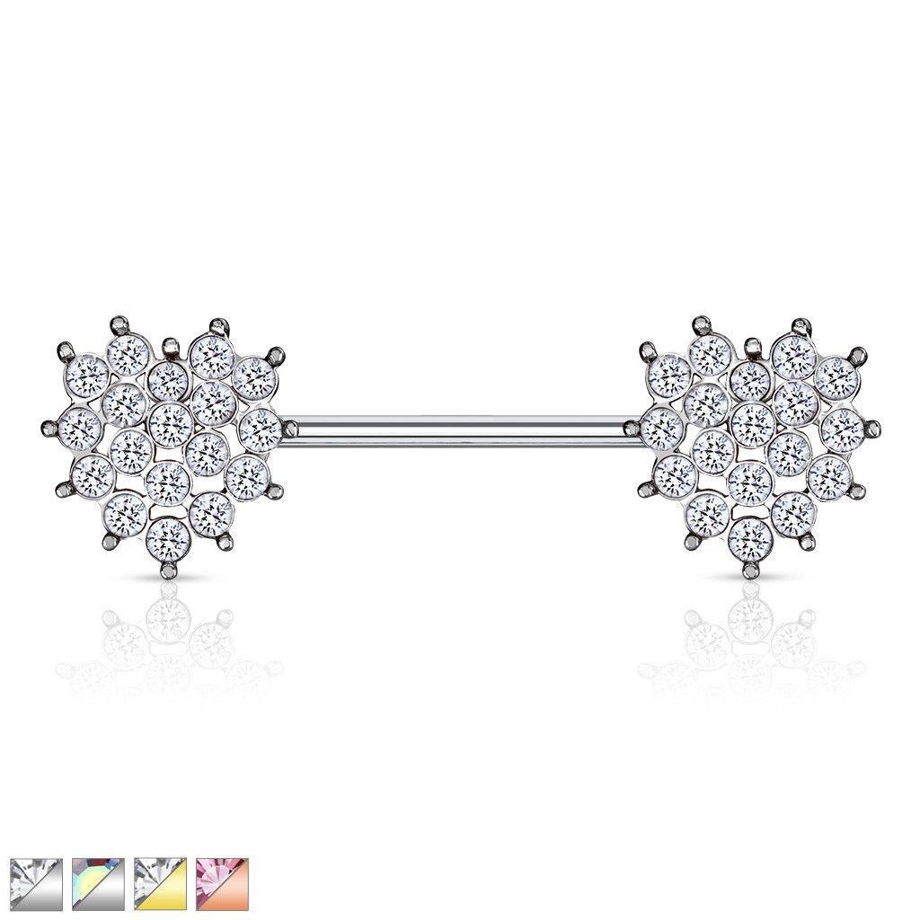 Crystal Paved Ferido Balls Nipple Bar With 316L Surgical Steel Barbell