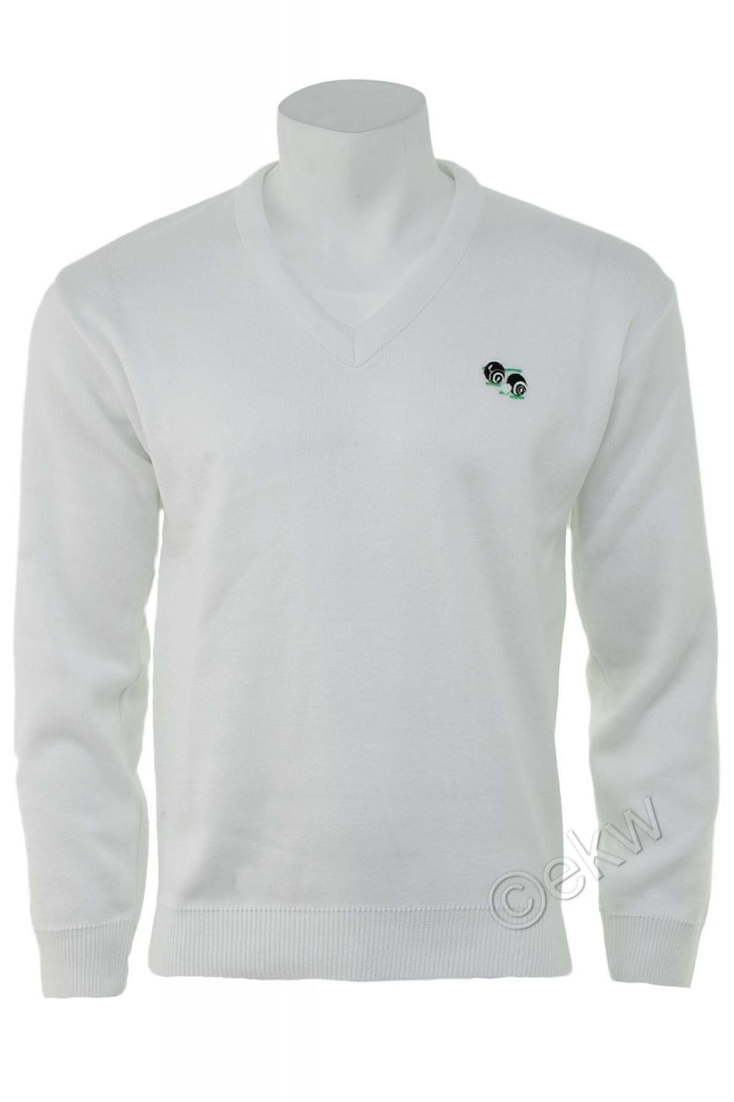 Bowls Lawn Bowling VNeck White Jumper with Logo eBay