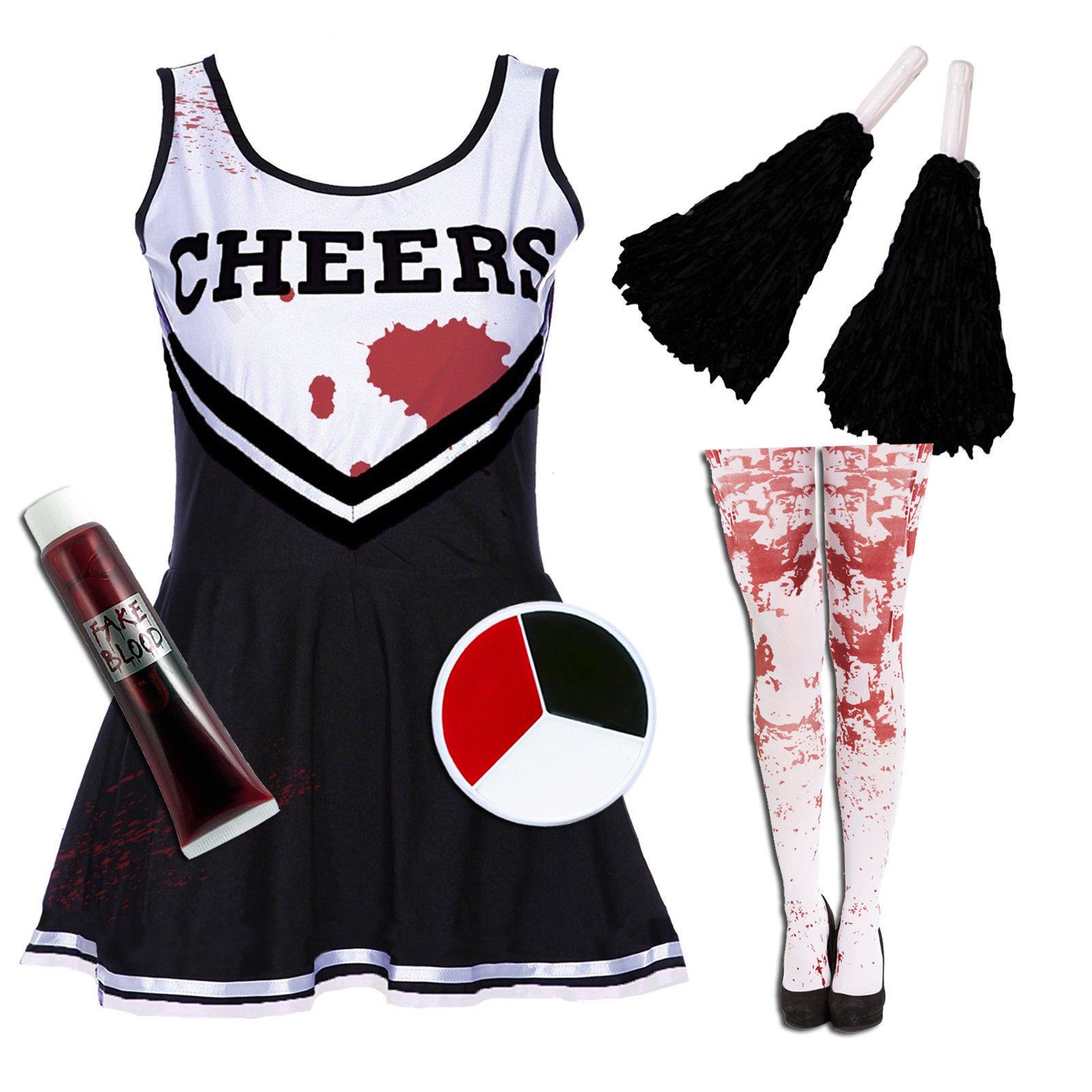 Zombie Cheerleader 4pc Halloween Fancy Dress costume Blood Tights Paint ...