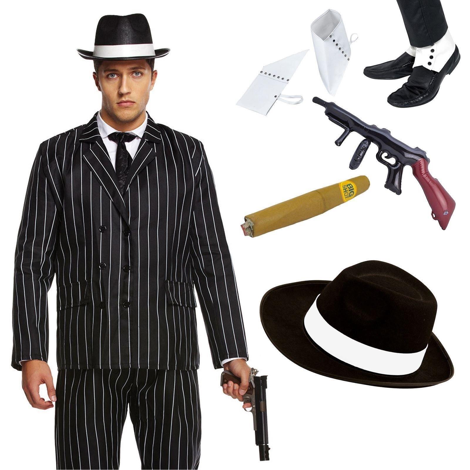 Gangster 1920 Gun Party Hat Cigar Mafia Godfather Suit Al Capone Tie Braces...