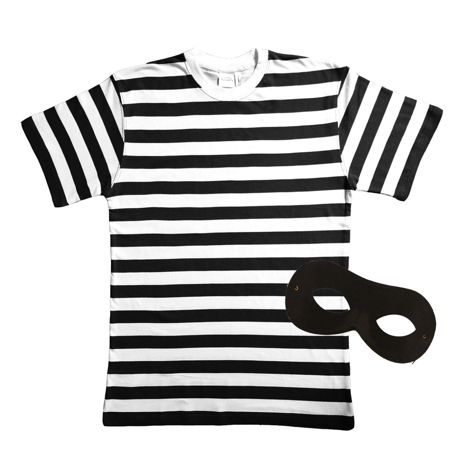 Mens Burglar Thief Fancy Dress Costume Stag Party Black White Striped 