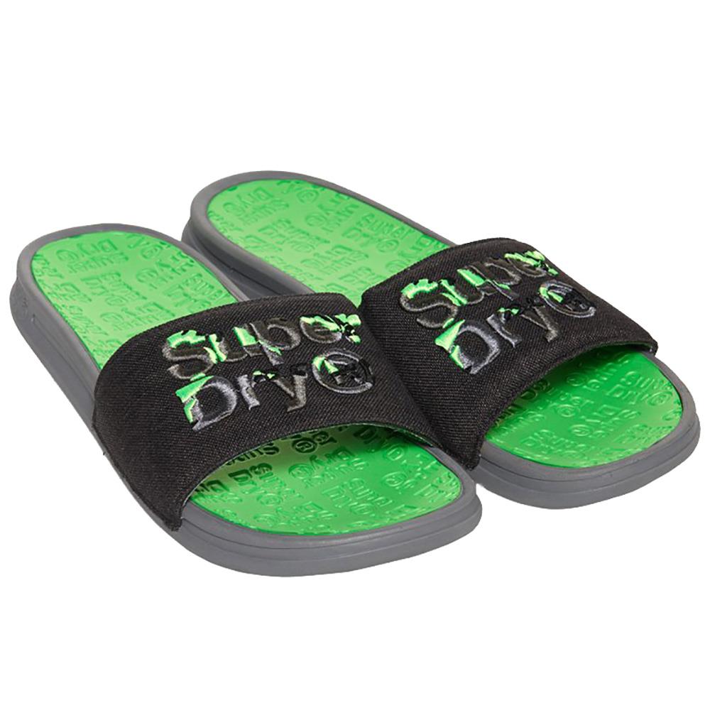 Superdry NEW Crewe Camo Slide Flip Flops - Dark Grey / Fluro Lime Camo ...