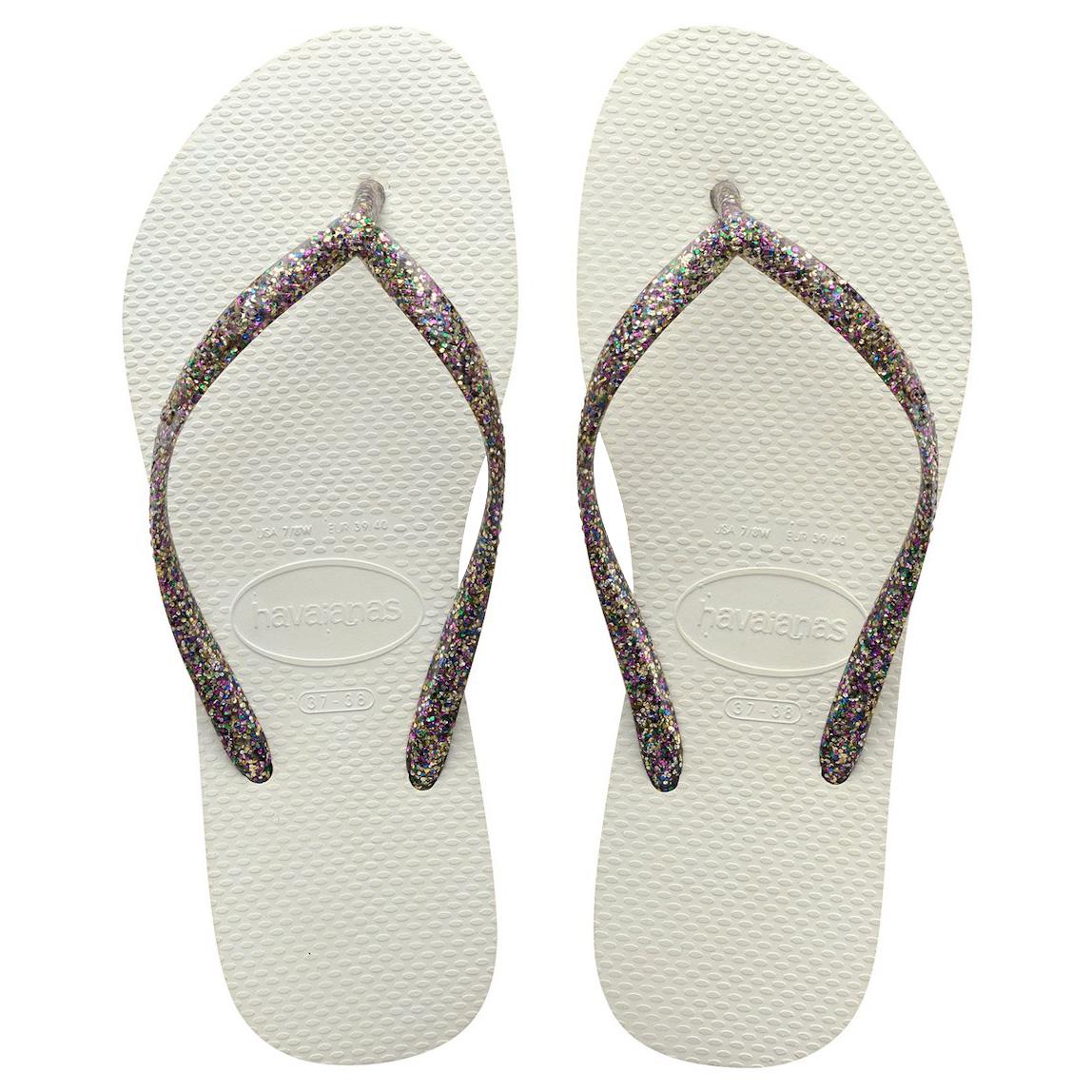 havaianas silver slim flip flops