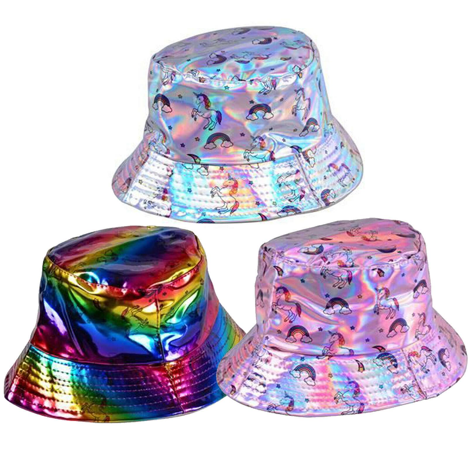 Shiny Holographic Unicorn Bucket Hat Rave Festival Party Sun Techno 90s