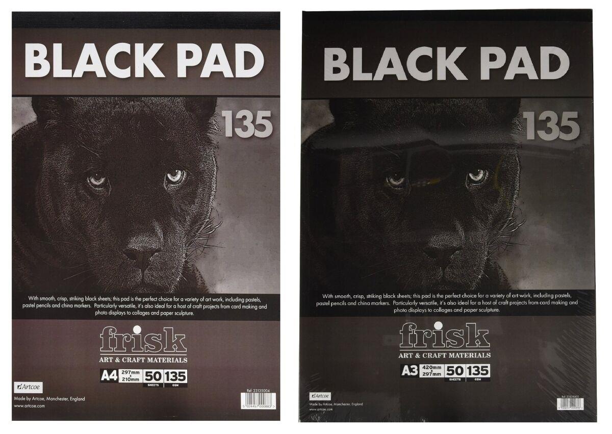A4//A3 frisk black pad 50 feuilles 135gsm papier noir dessin pad craft art papier