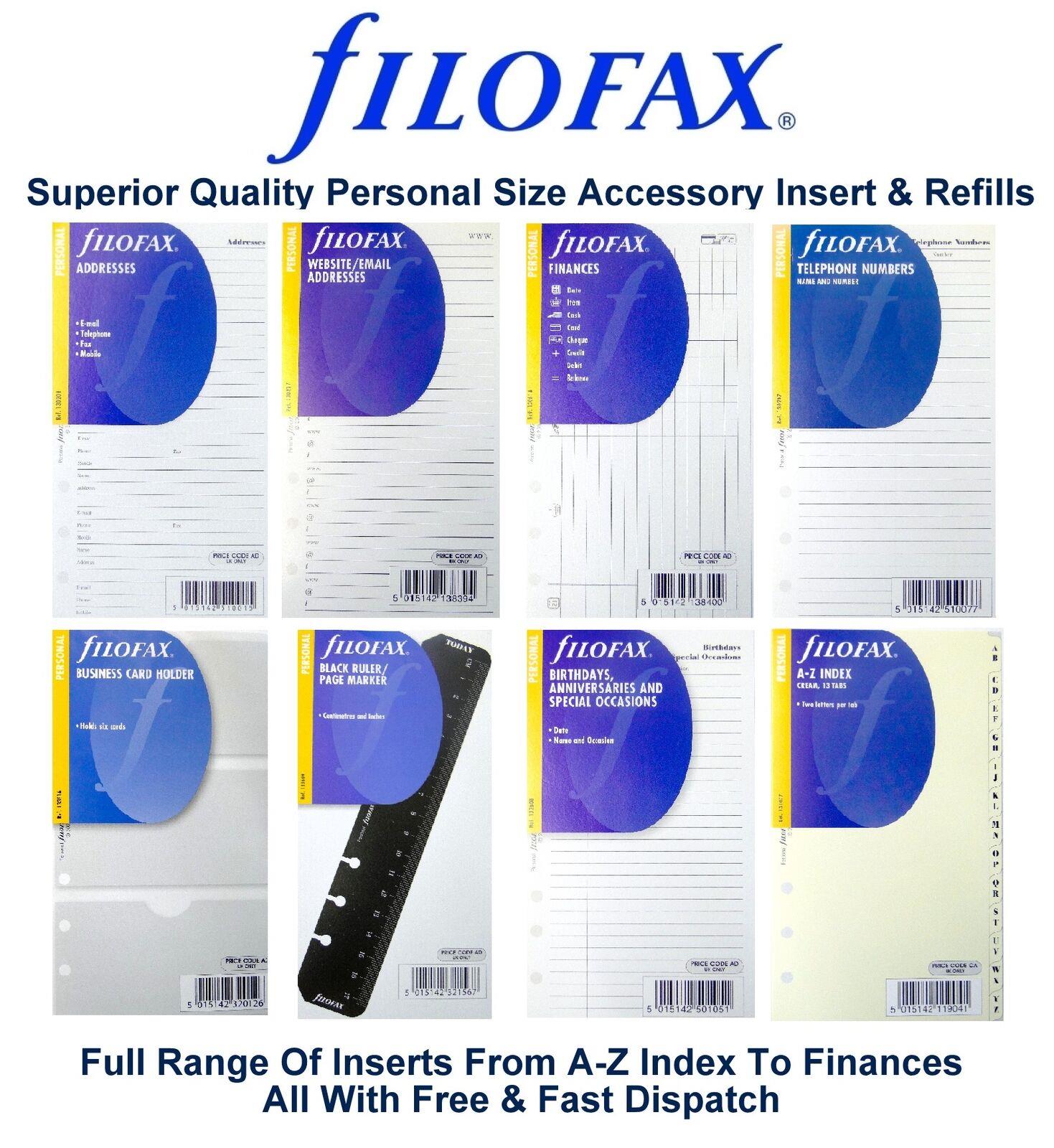 Filofax Personal Organiser Essentials Accessories Insert Refill