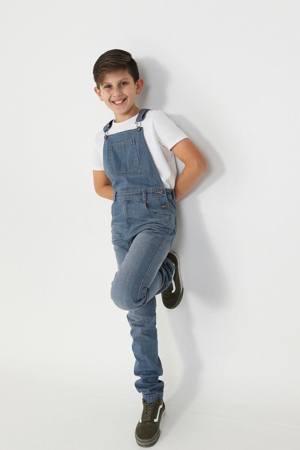 Boys Lightwash Denim Dungarees Age 4-14 Years Slim Fit Overalls | eBay