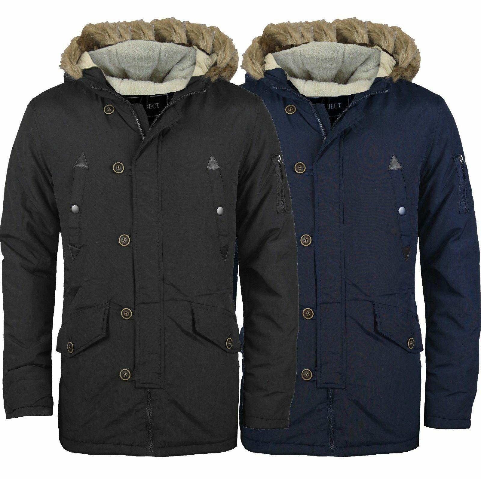 MENS PARKA PARKER PADDED LINED WINTER JACKET FAUX FUR HOODED COAT NEW S