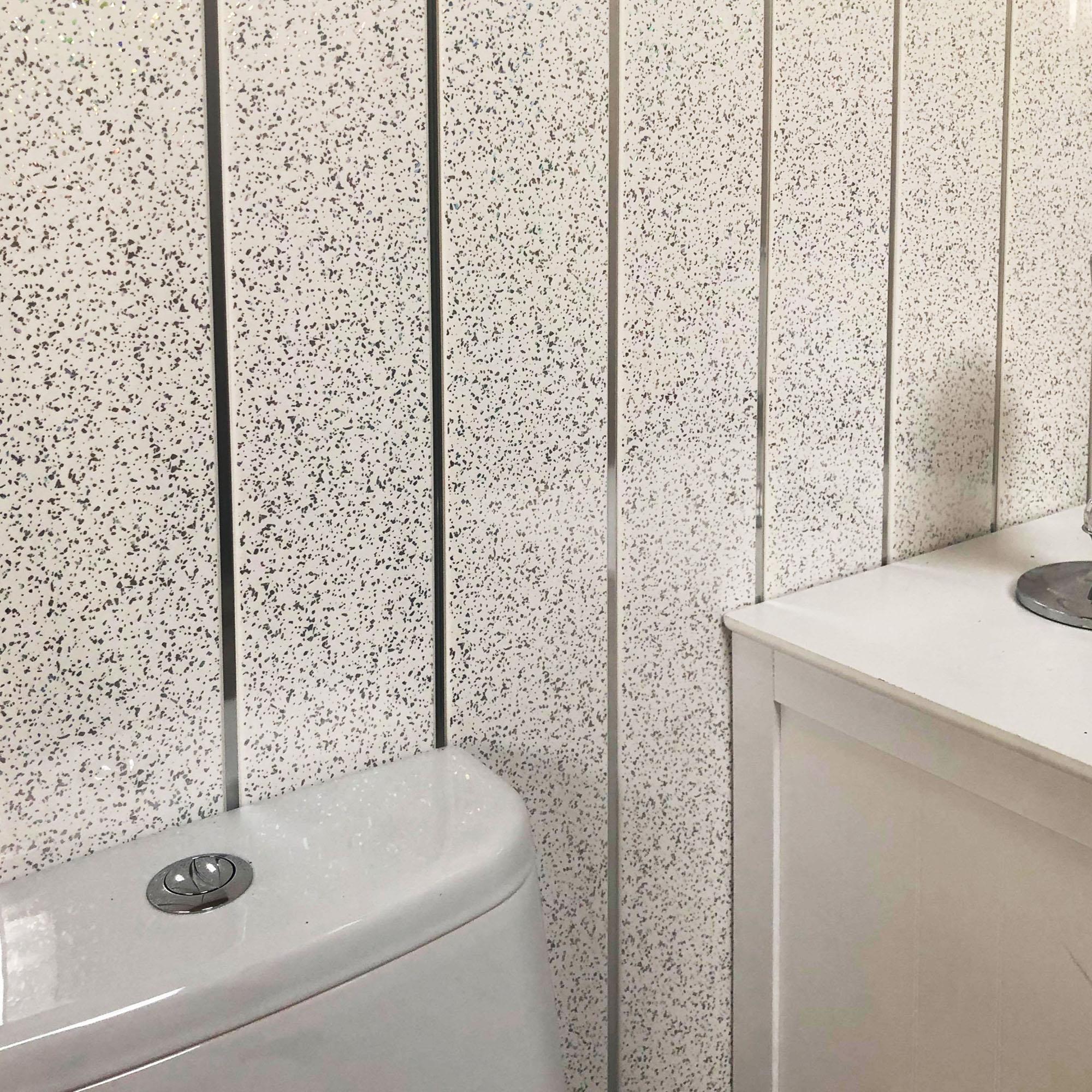 White Sparkle Chrome Bathroom Panels 8mm Shower Wet Wall Cladding PVC ...