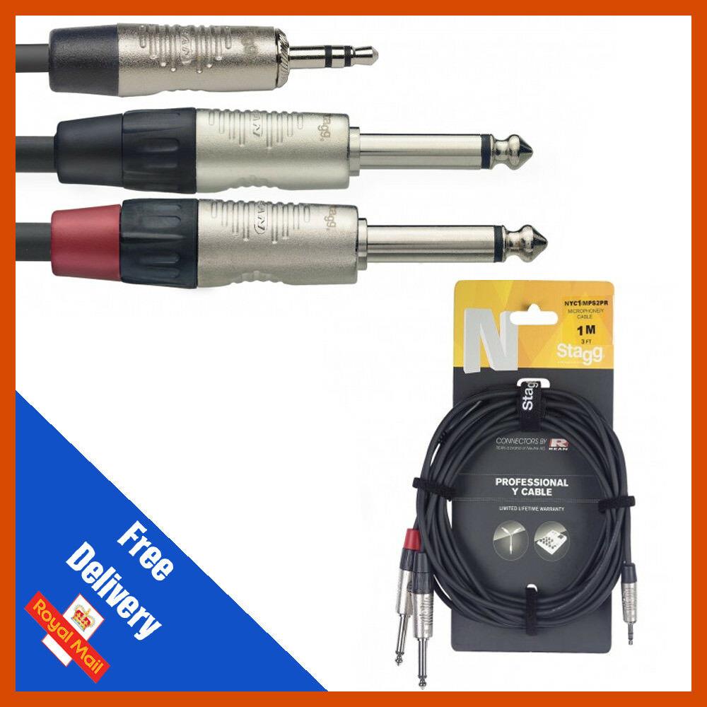 Stagg 1m 2m 3m Y Lead Cable 3.5mm Stereo Jack to 2x 1/4" Mono Jack