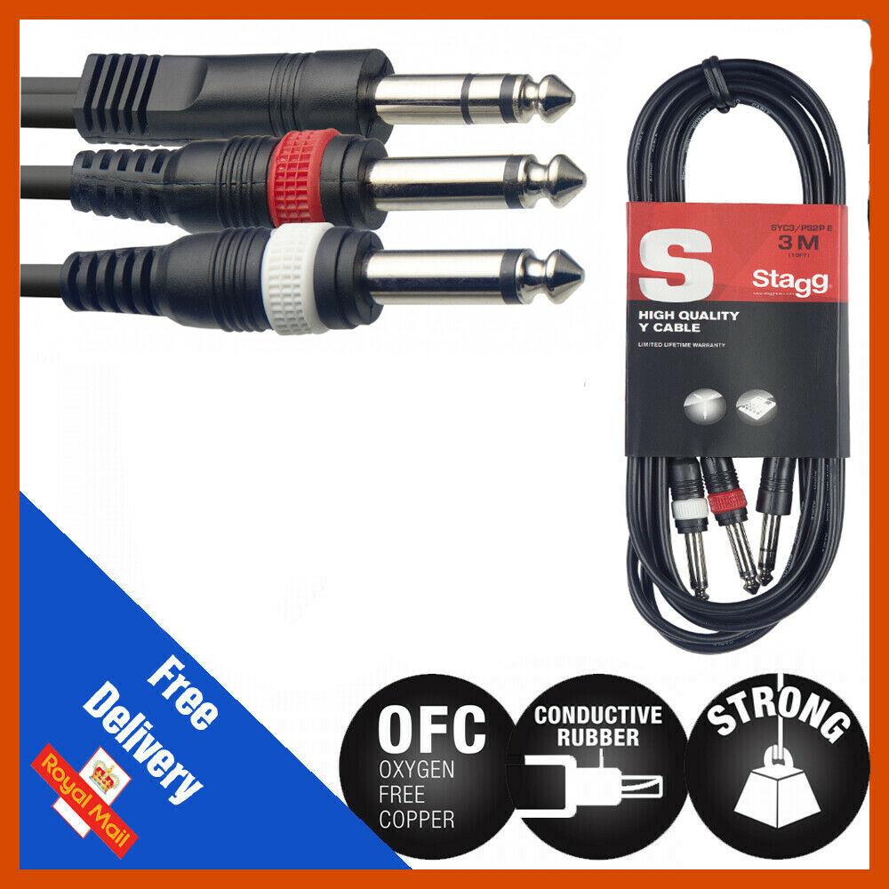 6.35mm 1/4" Stereo TRS Jack to 2 x 6.35mm 1/4" Mono Jack Insert Cable ...