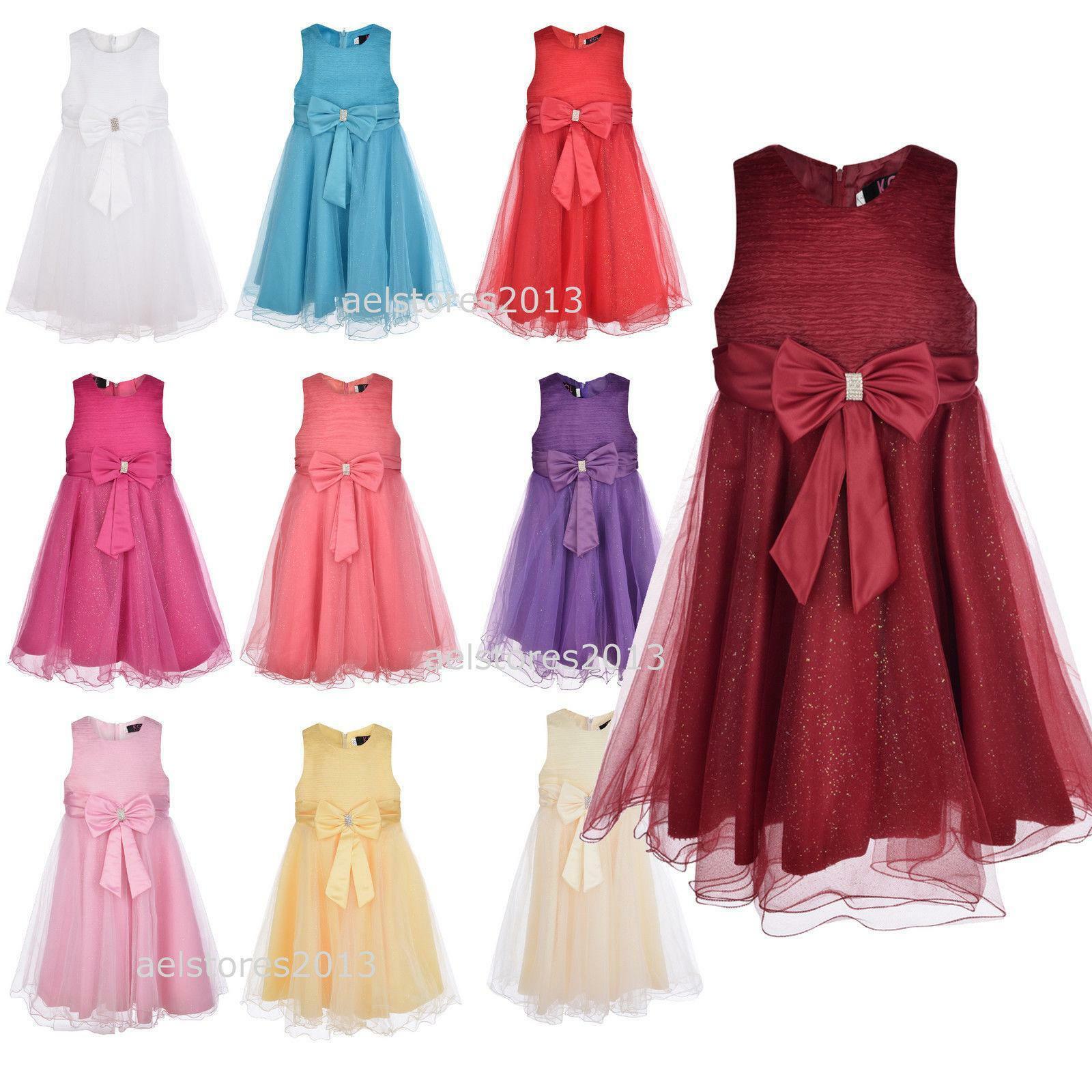 Girls Dresses Bridesmaid Dress Baby Flower Pink Party Rose Bow Wedding ...