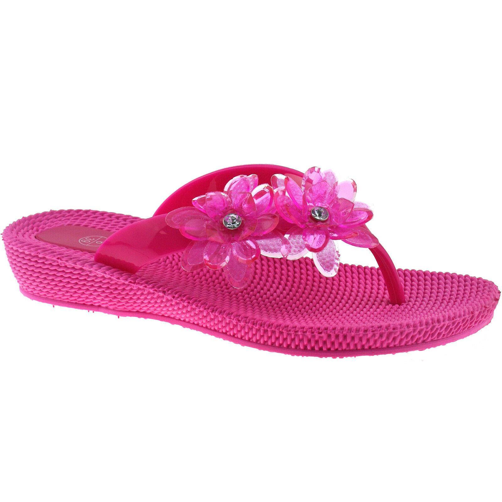 LADIES CASUAL SUMMER SANDALS FLIP FLOPS SIZE UK 3 8 BLACK FUCHSIA