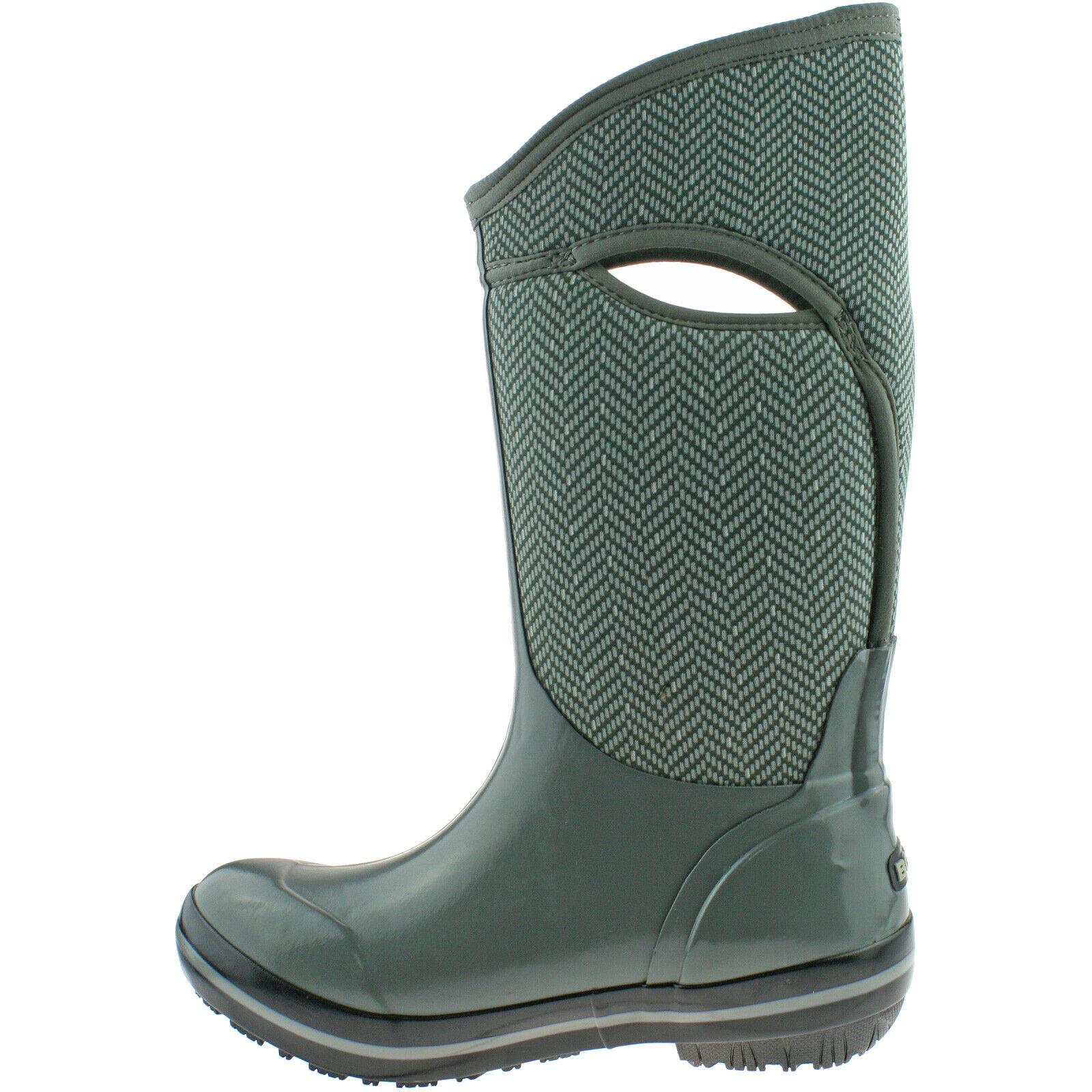LADIES BOGS HERRINGBONE TALL GUNMETAL INSULATED WARM WELLINGTON BOOTS