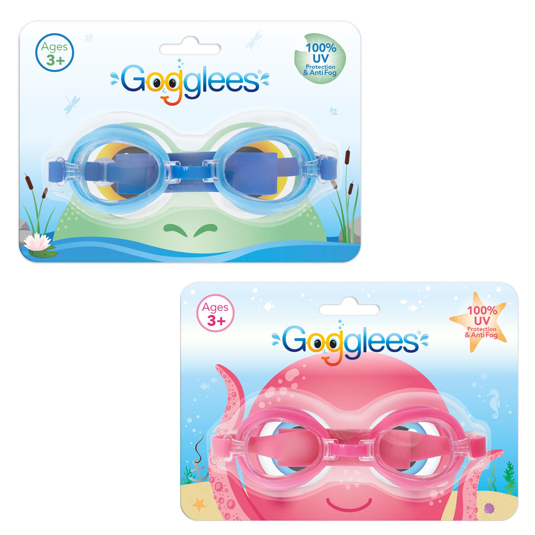 Adjustable Blue/White Kids Anti-Fog UV Childrens Swimming Goggles 4-9yrs 