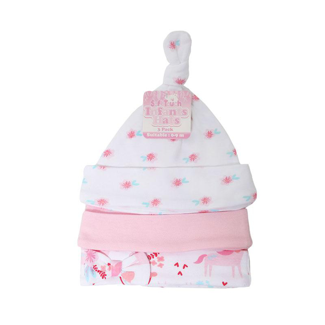 Baby Knot Bow Beanie Hat 3 Pack Girls Boys Unisex Newborn 0-9m Cotton Soft Touch - Picture 4 of 18