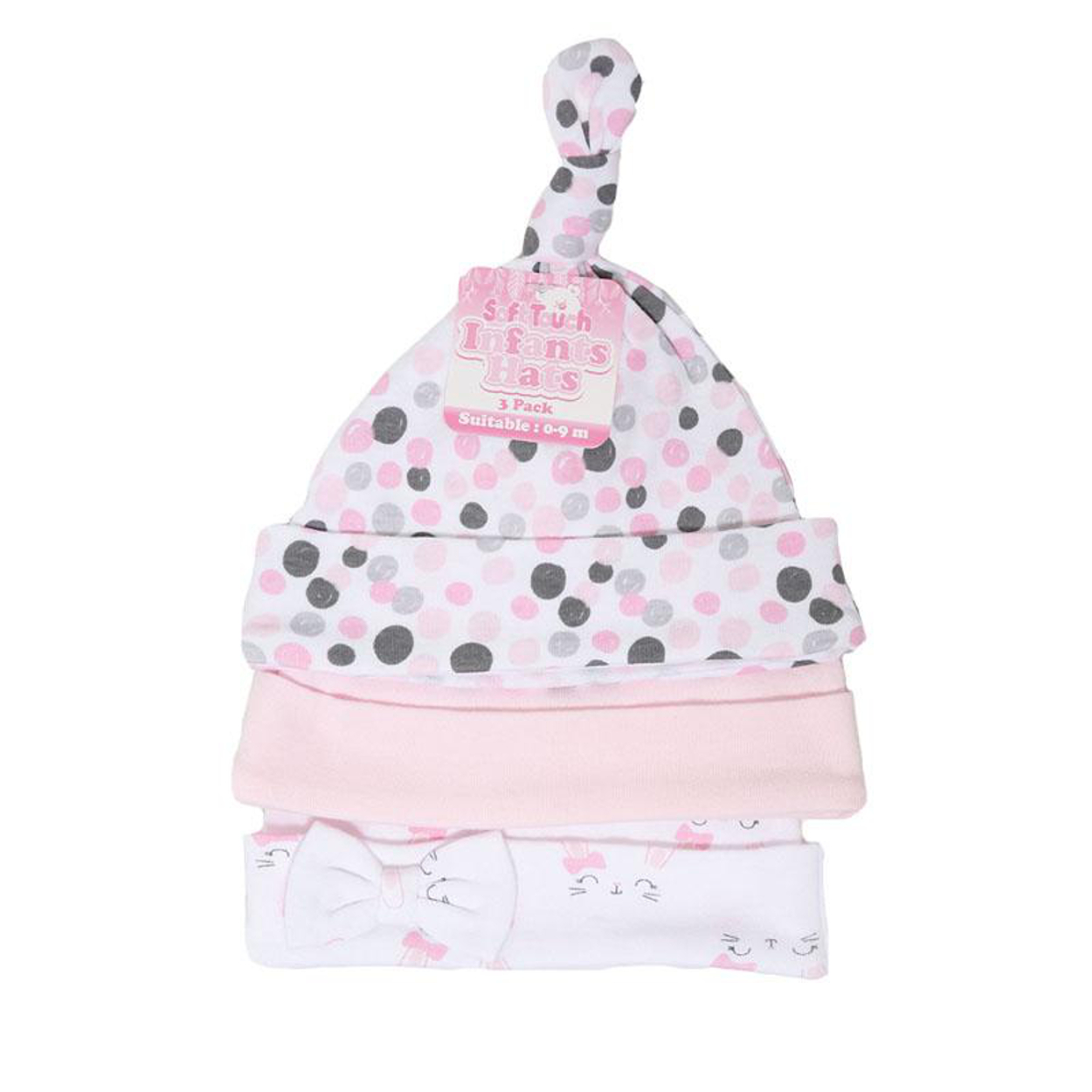 Baby Knot Bow Beanie Hat 3 Pack Girls Boys Unisex Newborn 0-9m Cotton Soft Touch - Picture 6 of 18