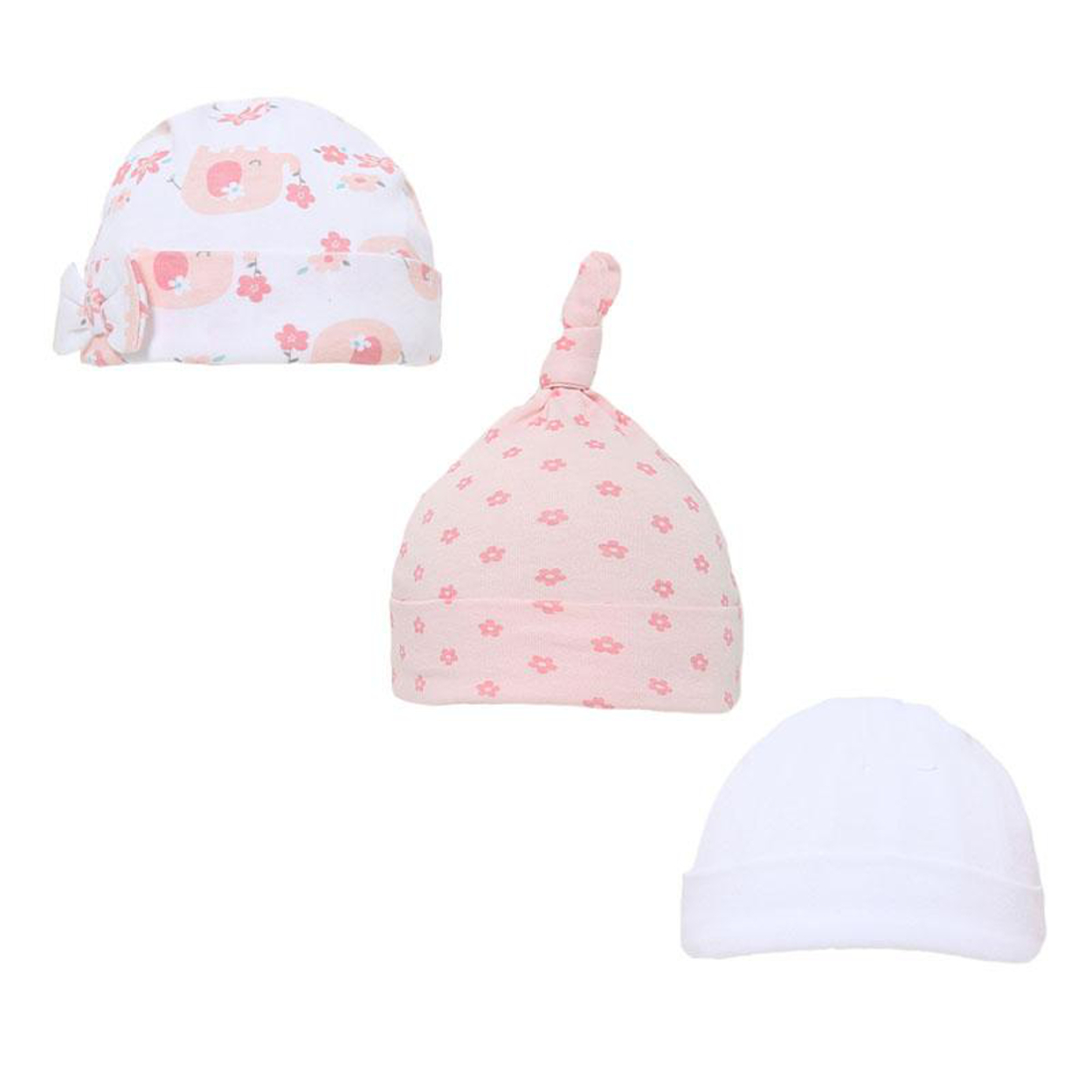 Baby Knot Bow Beanie Hat 3 Pack Girls Boys Unisex Newborn 0-9m Cotton Soft Touch - Picture 7 of 18