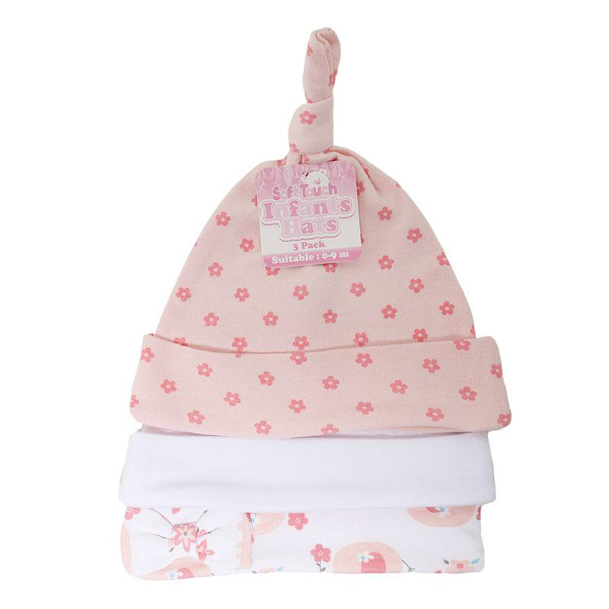 Baby Knot Bow Beanie Hat 3 Pack Girls Boys Unisex Newborn 0-9m Cotton Soft Touch - Picture 8 of 18