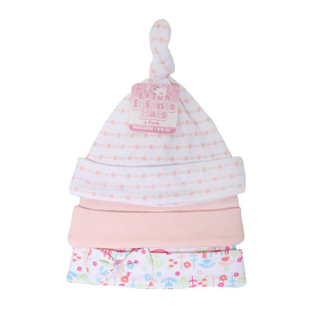 Baby Knot Bow Beanie Hat 3 Pack Girls Boys Unisex Newborn 0-9m Cotton Soft Touch - Picture 10 of 18