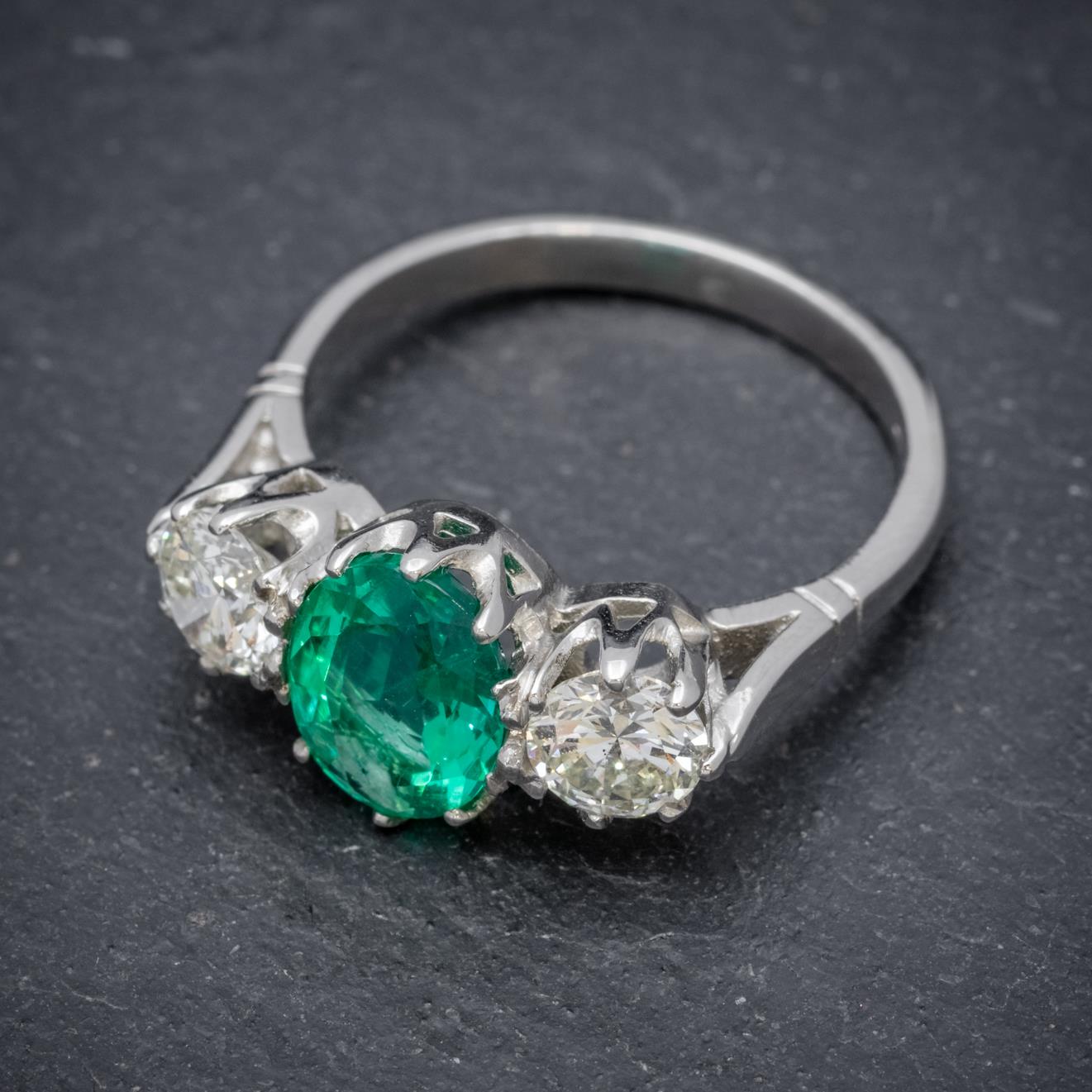 EMERALD DIAMOND TRILOGY RING PLATINUM 2.50CT NATURAL EMERALD CERT | eBay