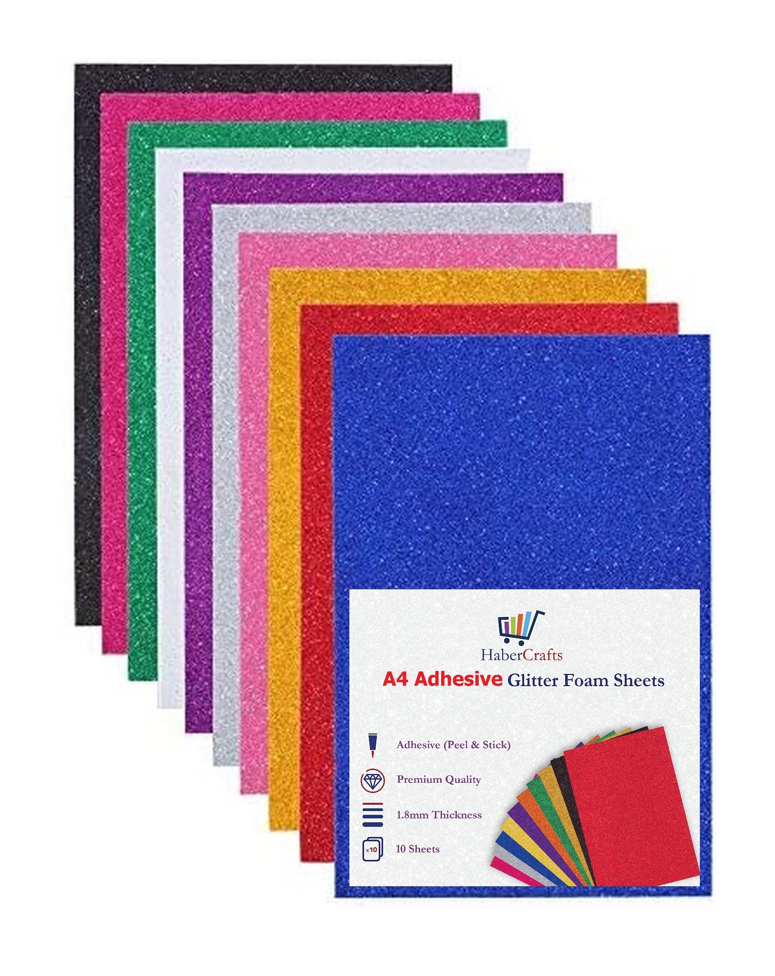 A4 Assorted Glitter Foam Sheets EVA Foam Adhesive Sticky Back Foam
