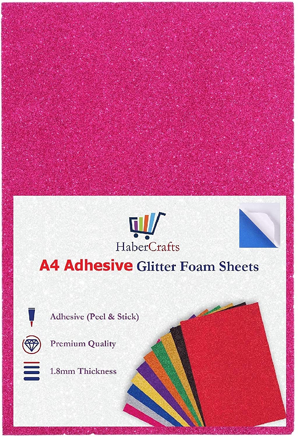 A4 Bright Pink Glitter Foam Sheets EVA Foam Adhesive Sticky Back Foam