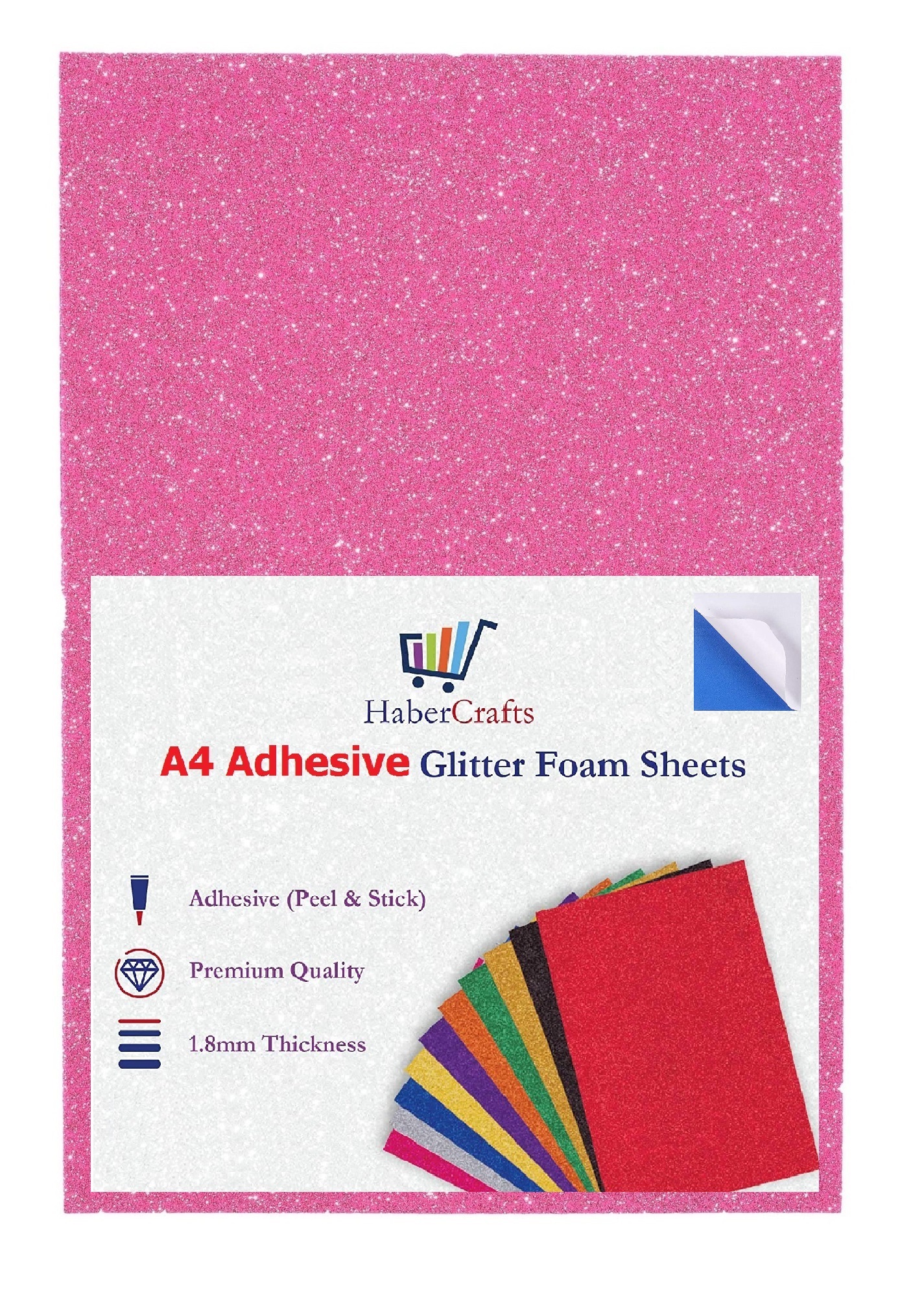 A4 LIGHT PINK Glitter Foam Sheets EVA Foam Adhesive Sticky Back Foam