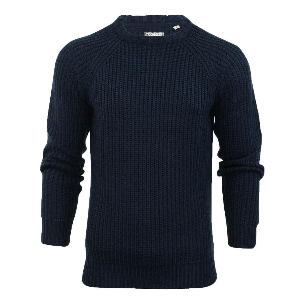 Mens Crew Neck Jumper Thick Chunky Knit Fishermans Rib Knit Pullover