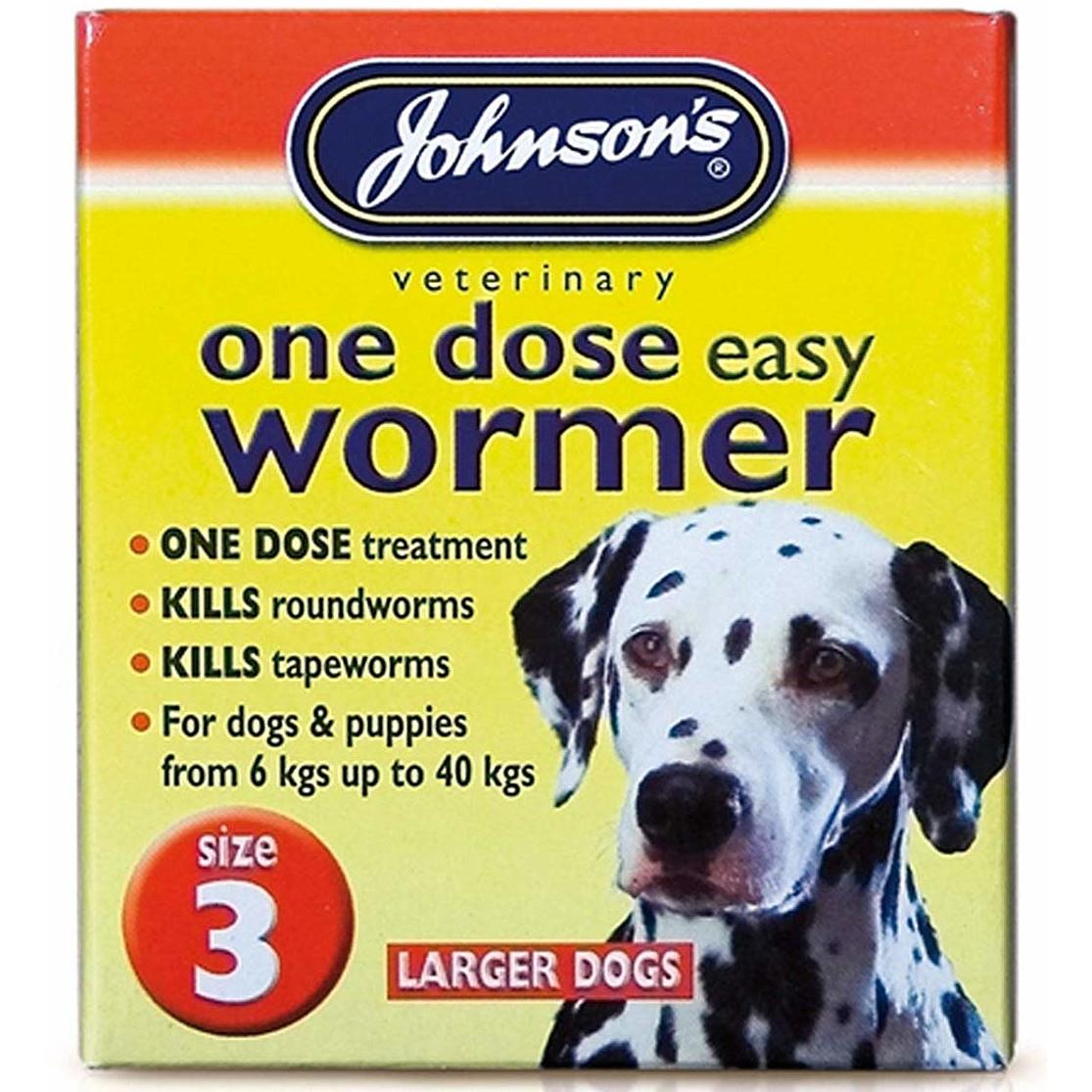 Johnsons Wormer Dog Worm Worming Tablets Size 3 Large Dogs Tapeworm 6kg