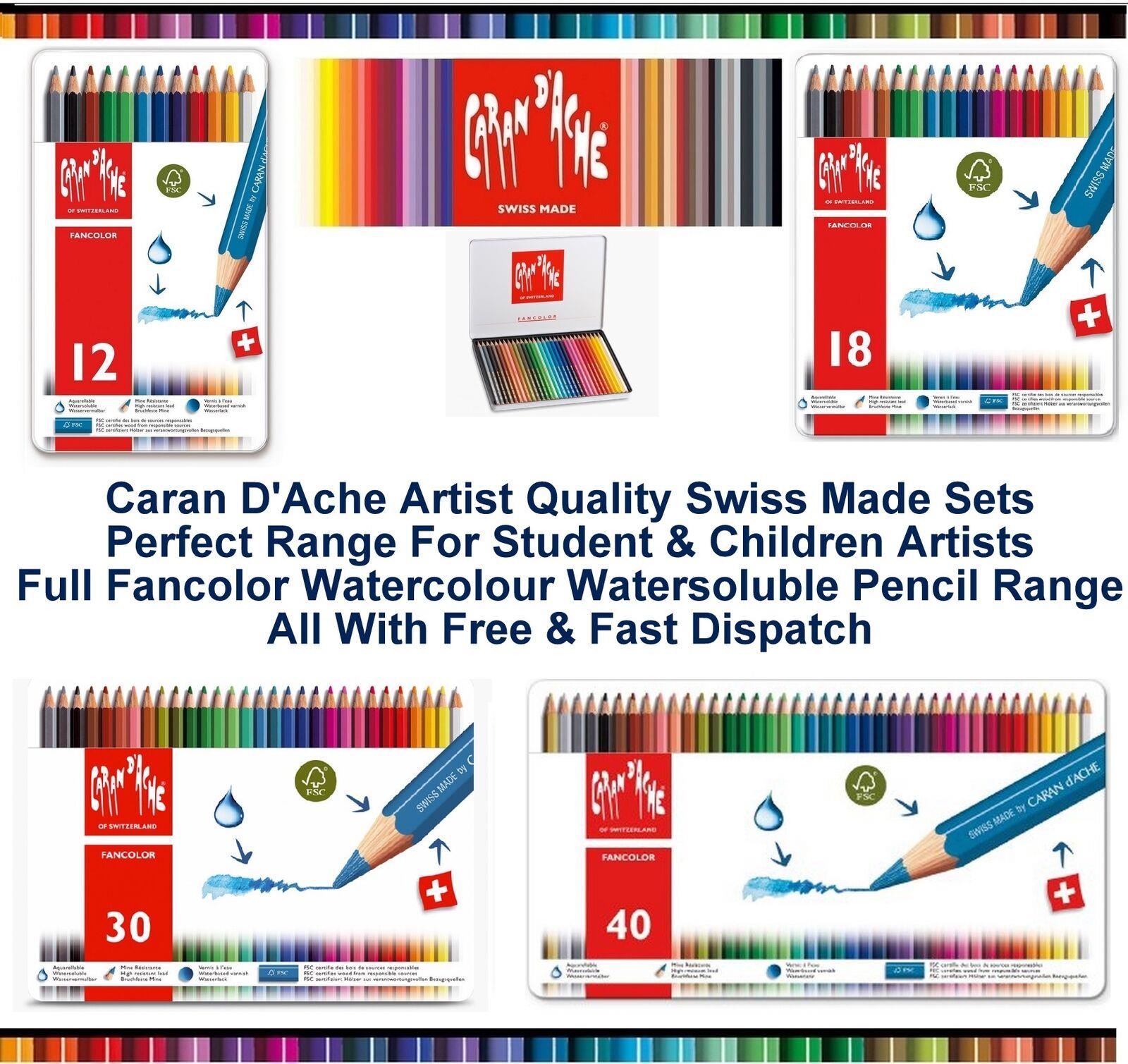 Caran Dache Fancolor Water Soluble Colour Pencils Artist Sketching Set  Metal Tin