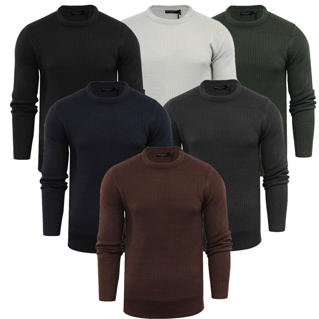 Mens Knitted Jumper Chunky Rib Knit Fisherman Crew Neck ...