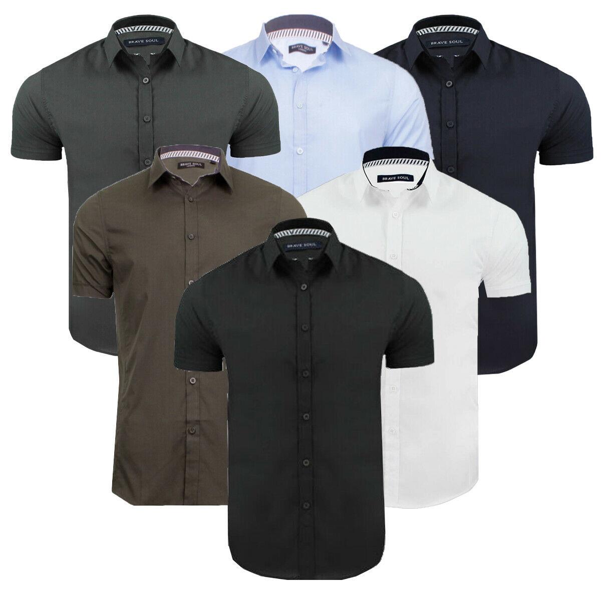 Mens Plain Shirt Short Sleeve Work Office Shirt Cotton Casual Formal ...