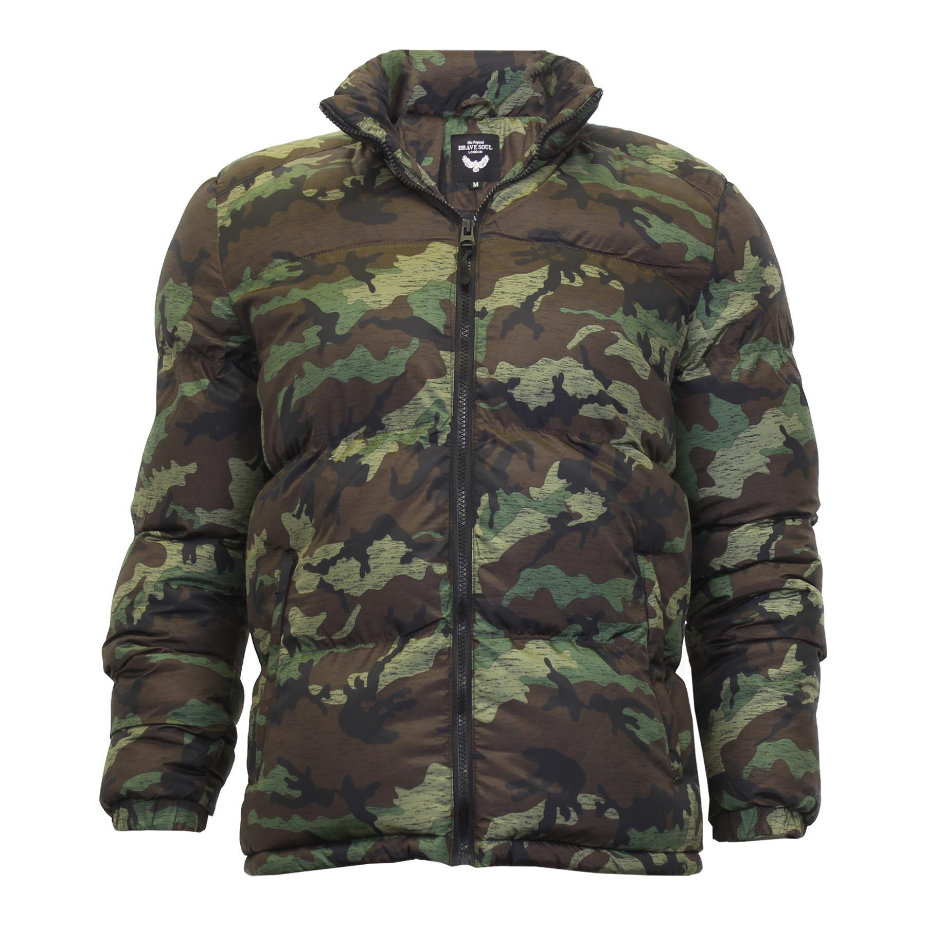 Mens Puffer Jacket Quilted Padded Military Camo Print Winter Ski Coat ...