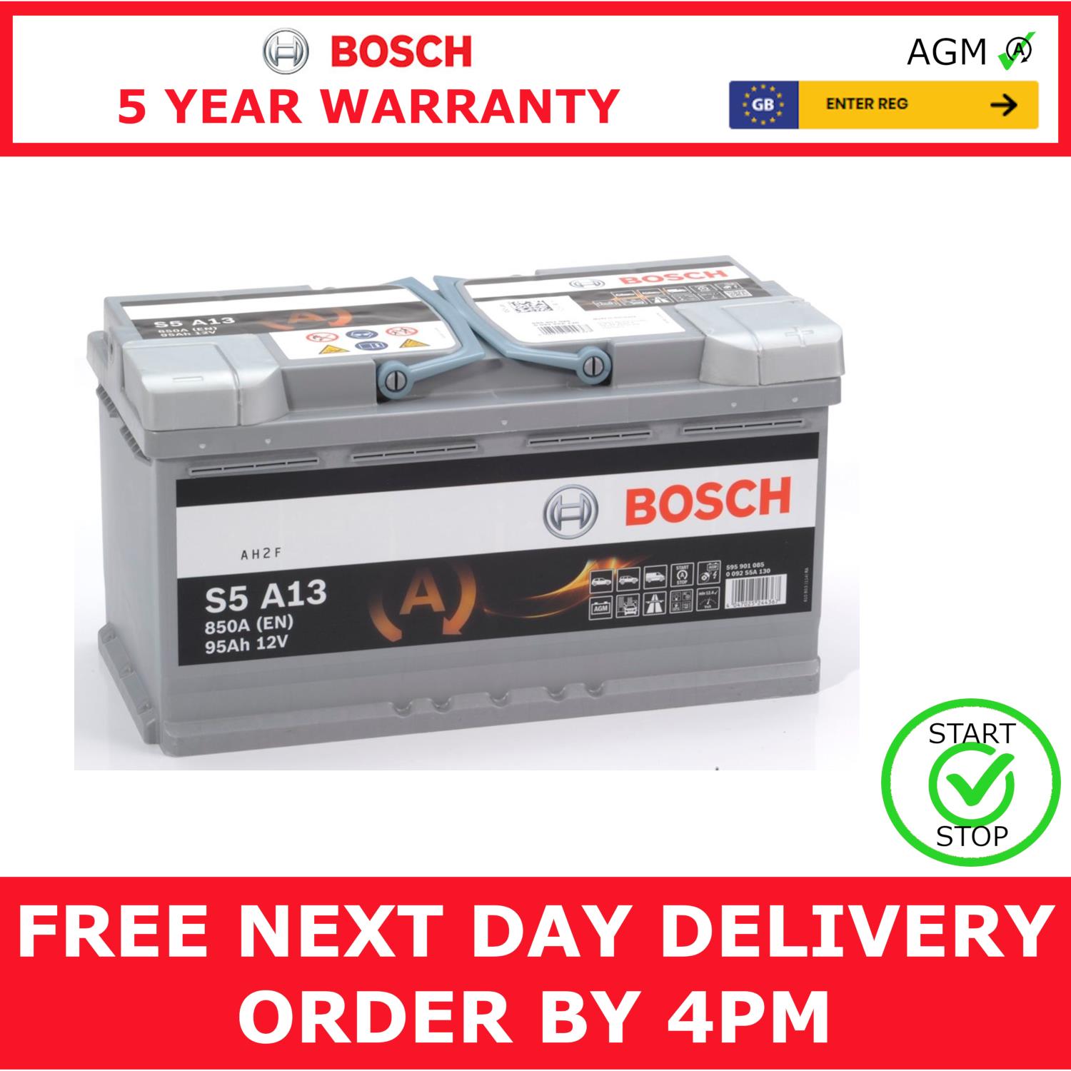 Bosch S5A13 Car Battery 12V AGM Start Stop 5 Yr Warranty Type 019 eBay