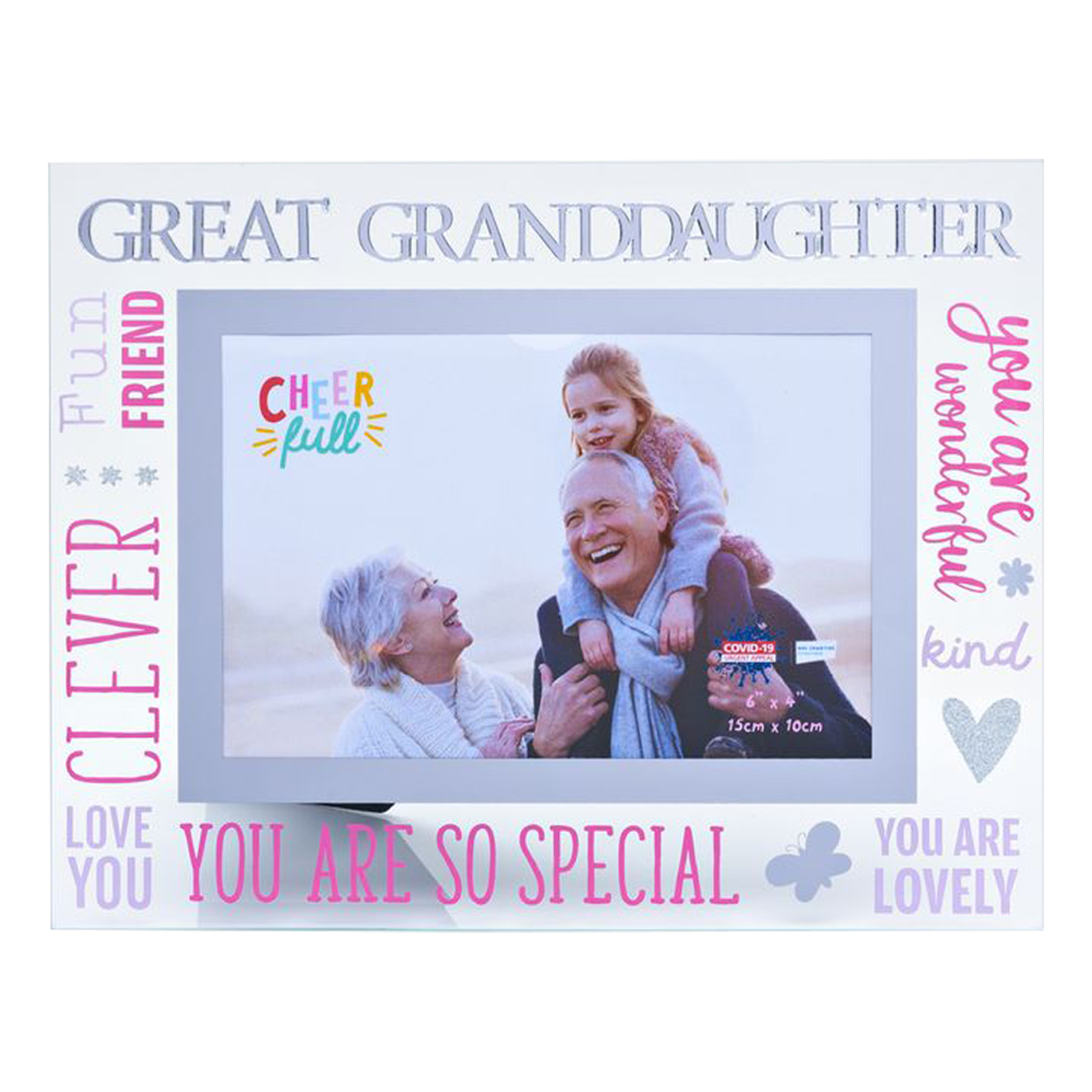 Glass 6 x 4 Photo Frame with Mirror glass & Colourful Letters – Choose Design