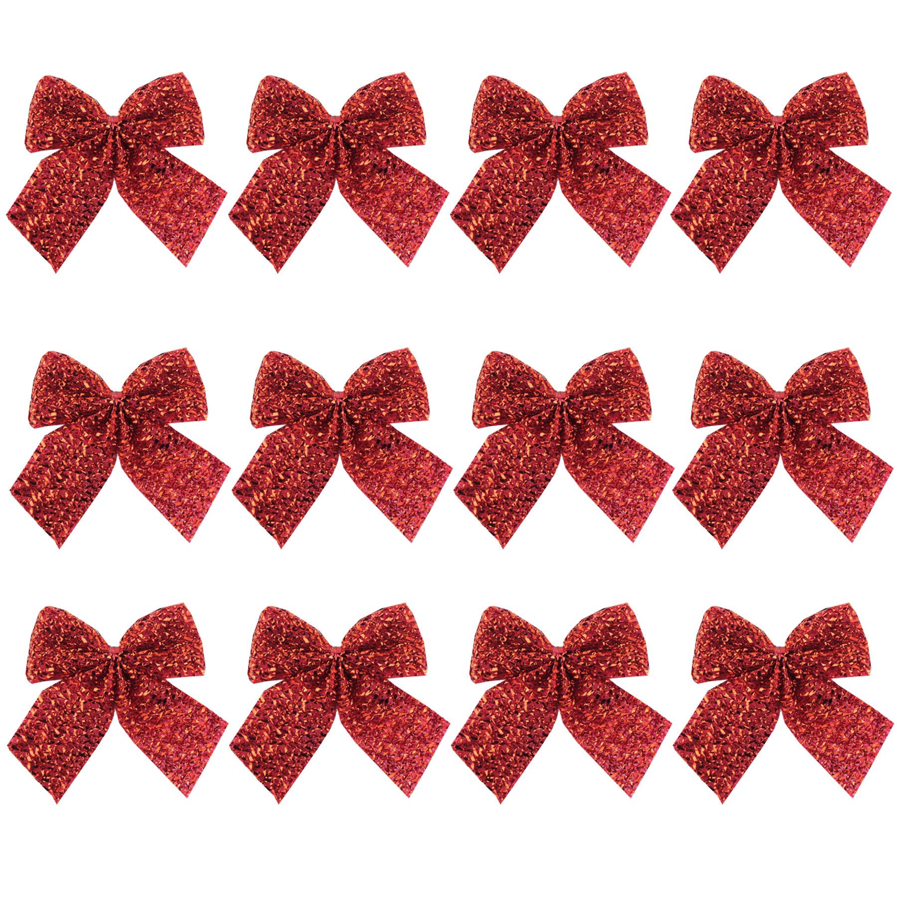 Christmas 12 Mini Tinsel Bows 6cm Tree Decoration – Choose Colour