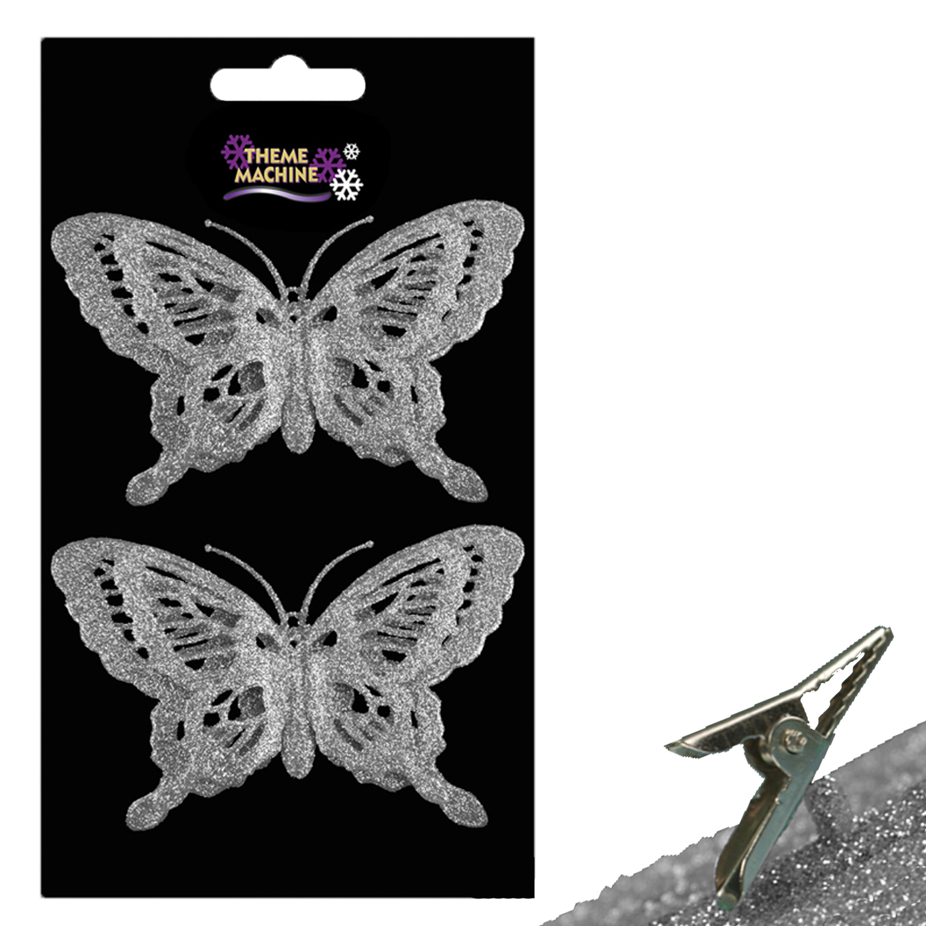 Christmas 2 Pack Clip on Glitter Butterfly Tree Decoration - Choose Colour