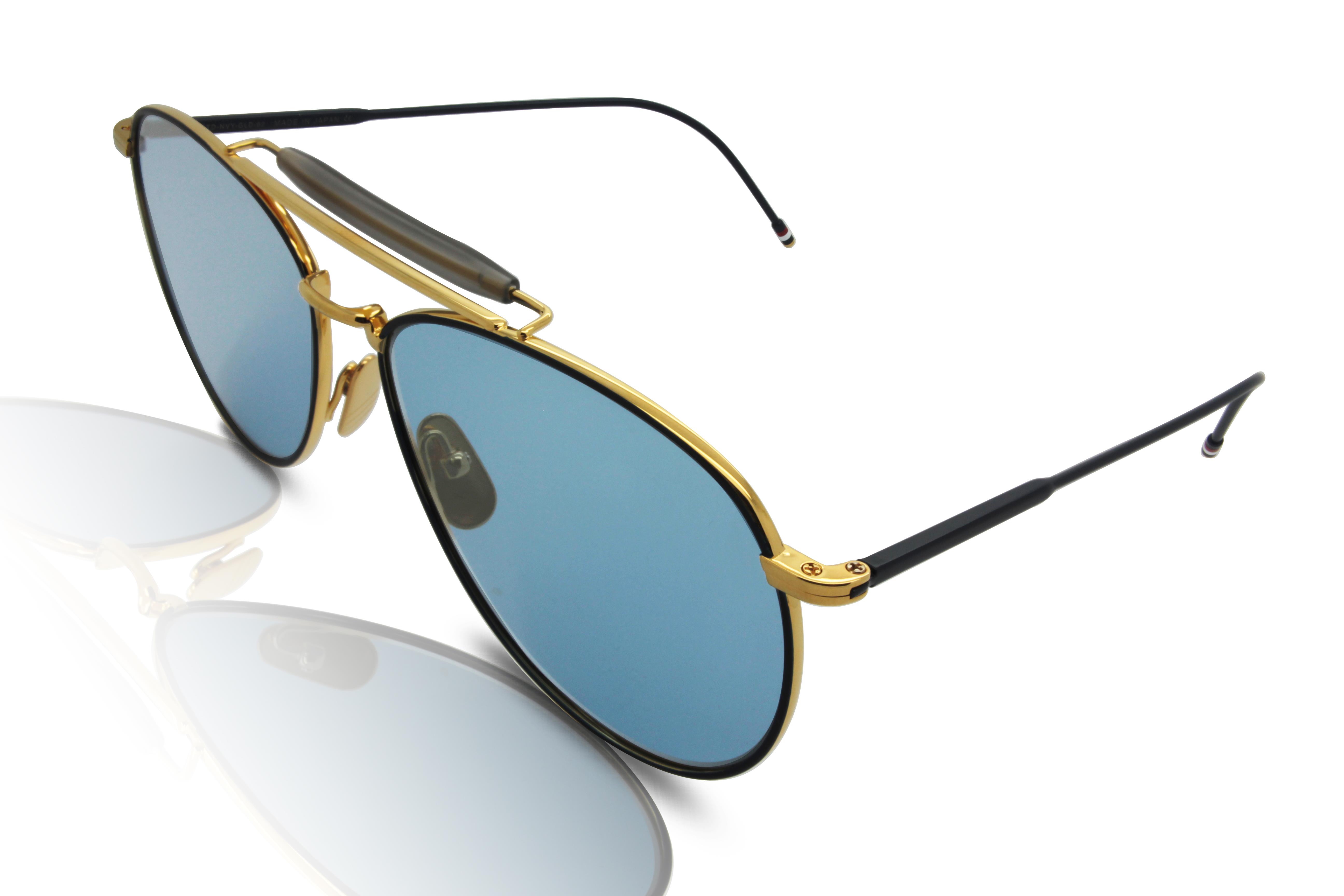 Thom Browne TB-015-LTD Sunglasses NVY-GLD -Gold/Matte Navy/Blue