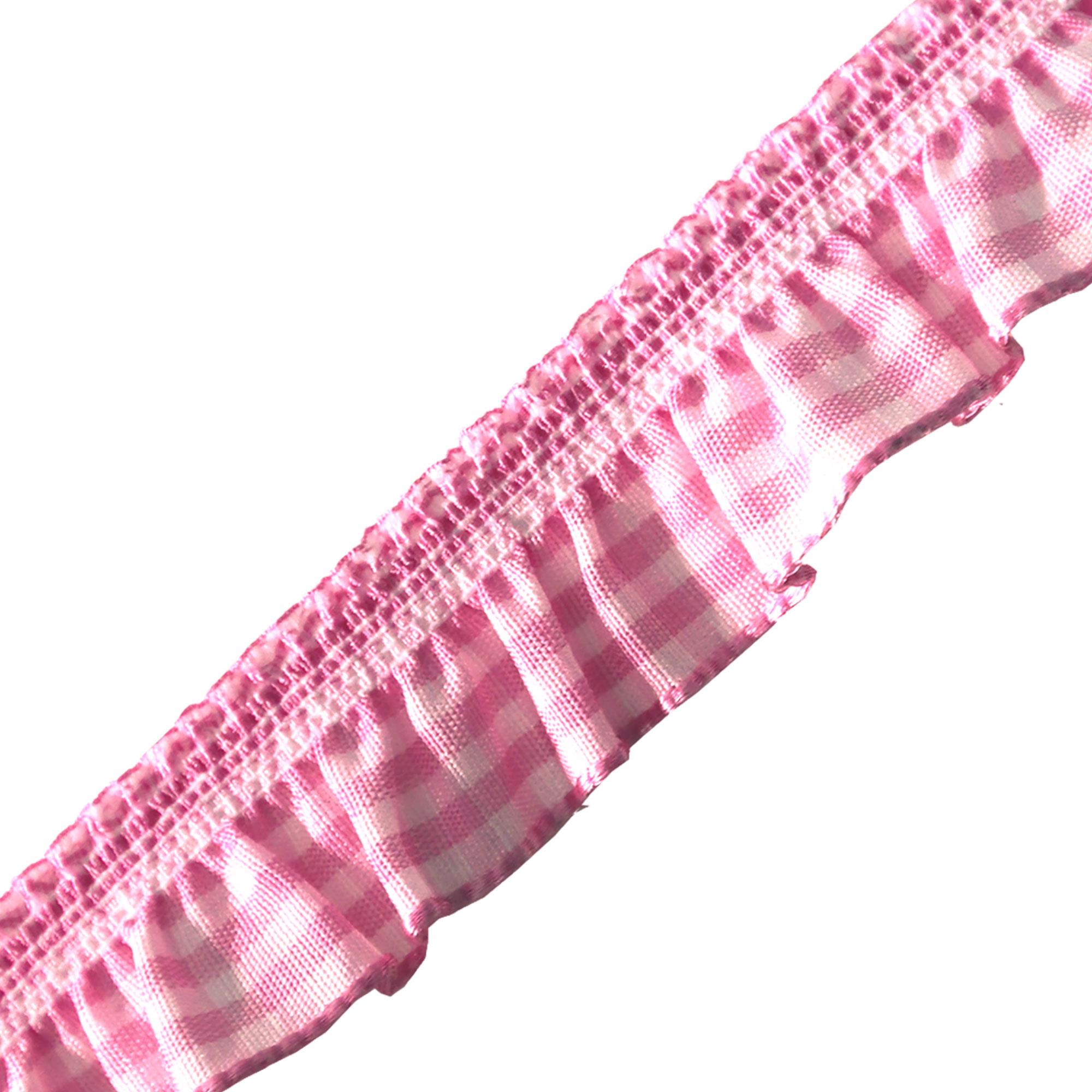 Elastic Gingham Frill 19mm Ribbon Trim Stretch (18 Colours) - Picture 10 of 25