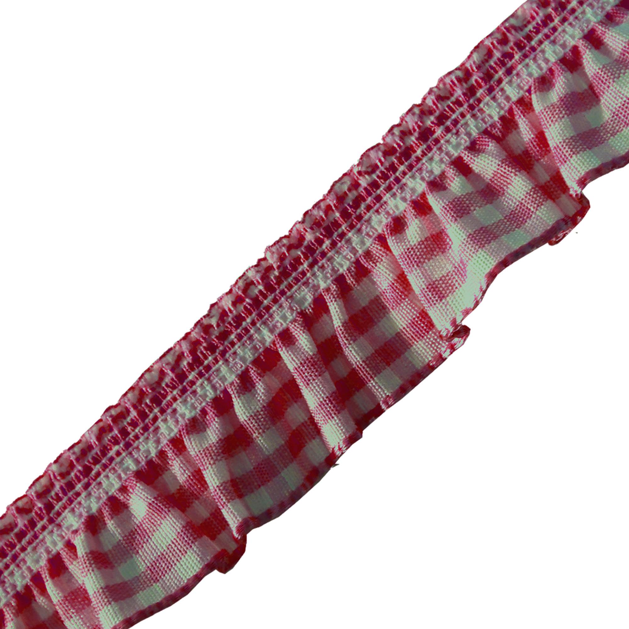 Elastic Gingham Frill 19mm Ribbon Trim Stretch (18 Colours) - Picture 12 of 25