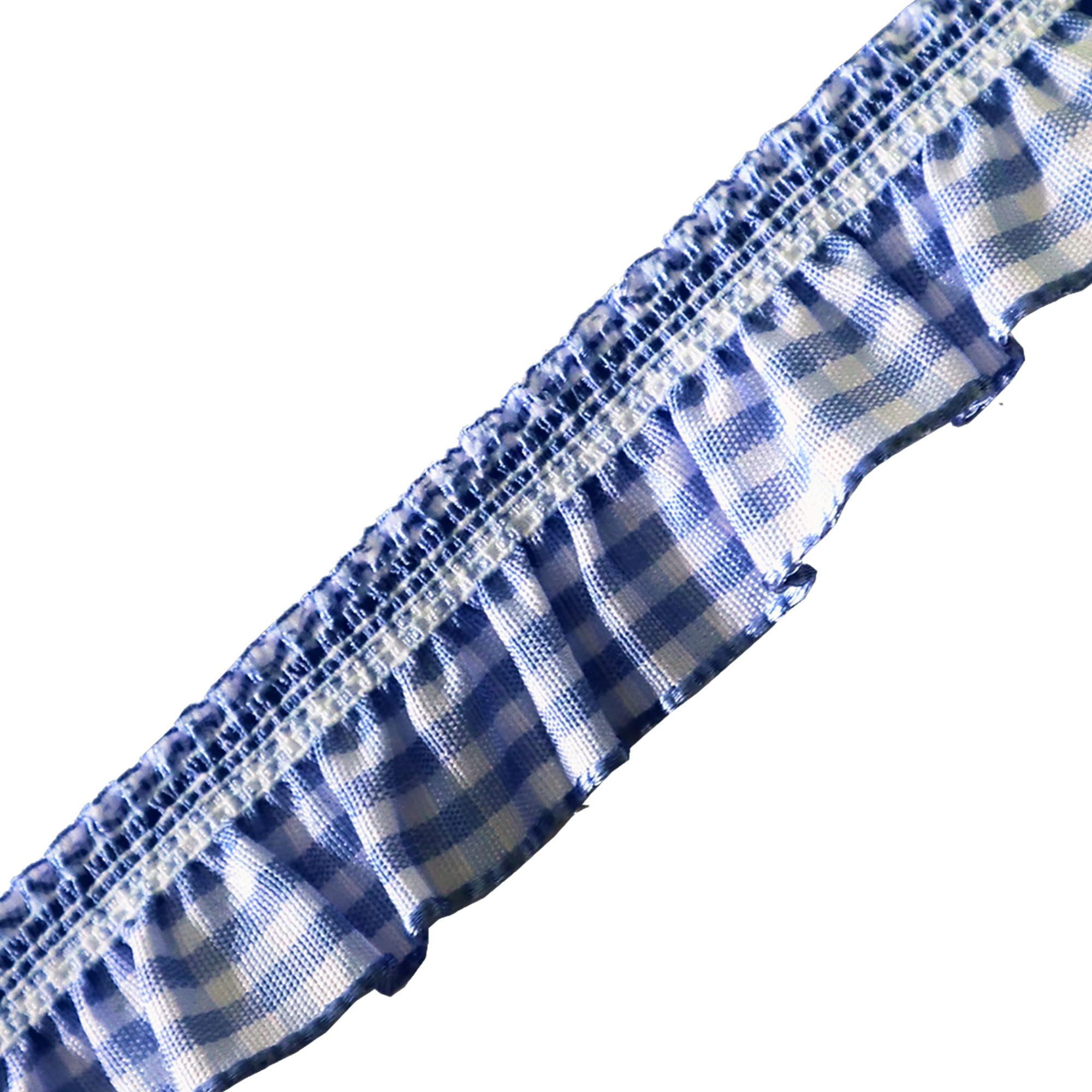 Elastic Gingham Frill 19mm Ribbon Trim Stretch (18 Colours) - Picture 17 of 25