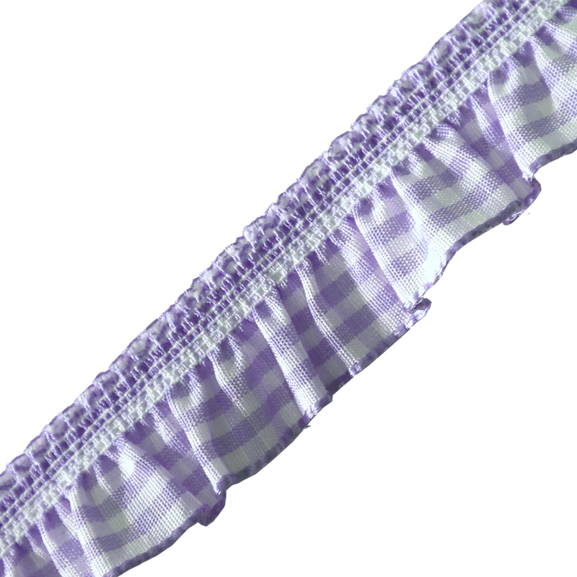 Elastic Gingham Frill 19mm Ribbon Trim Stretch (18 Colours) - Picture 19 of 25