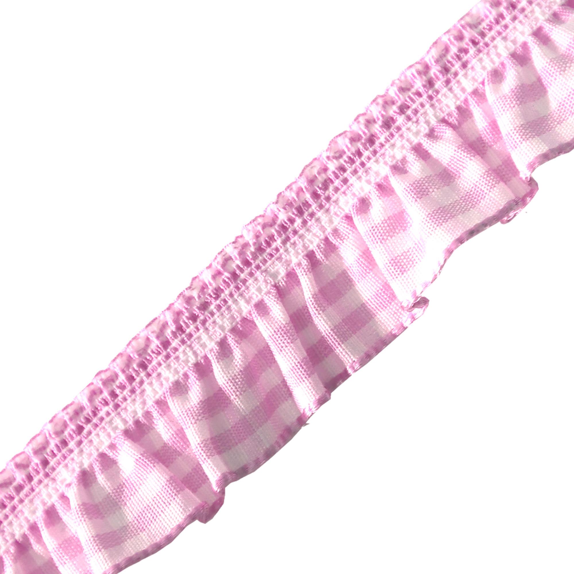 Elastic Gingham Frill 19mm Ribbon Trim Stretch (18 Colours) - Picture 21 of 25