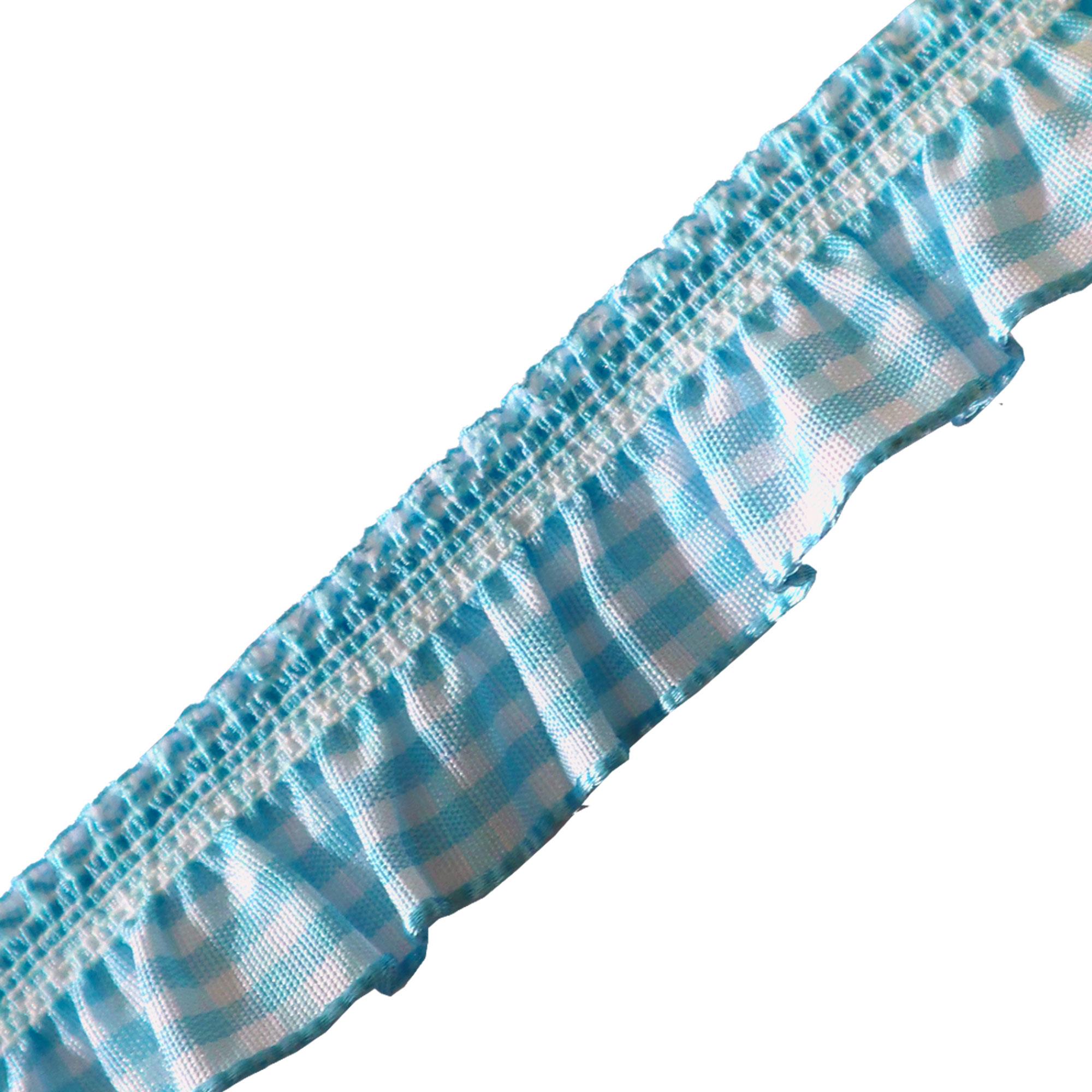 Elastic Gingham Frill 19mm Ribbon Trim Stretch (18 Colours) - Picture 24 of 25