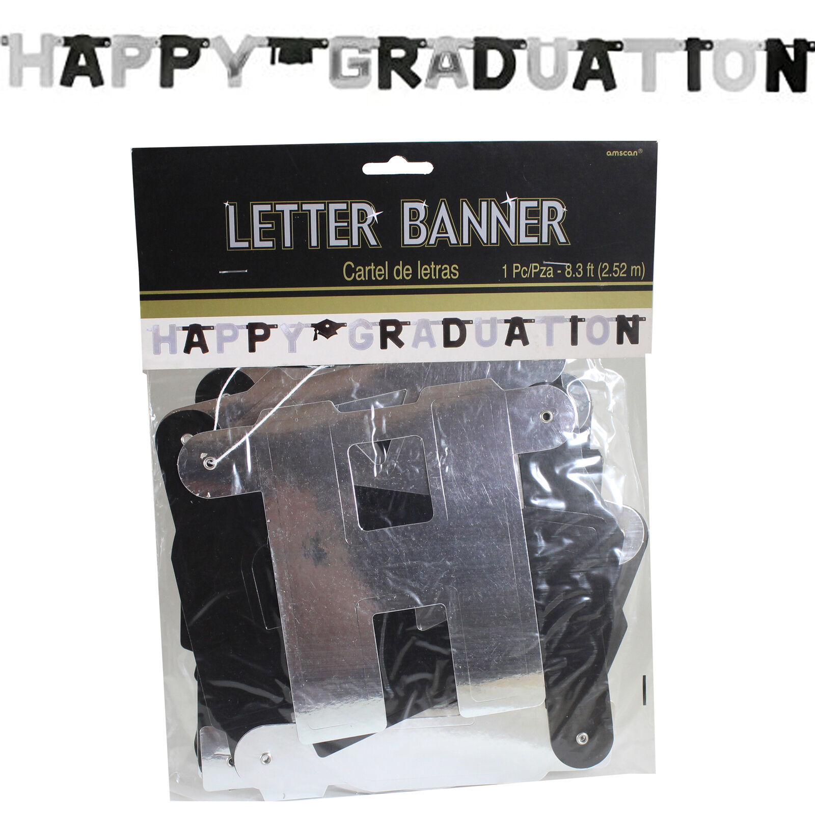 Graduation Banner, Bunting Black and Silver - Choose Design - Picture 2 of 8