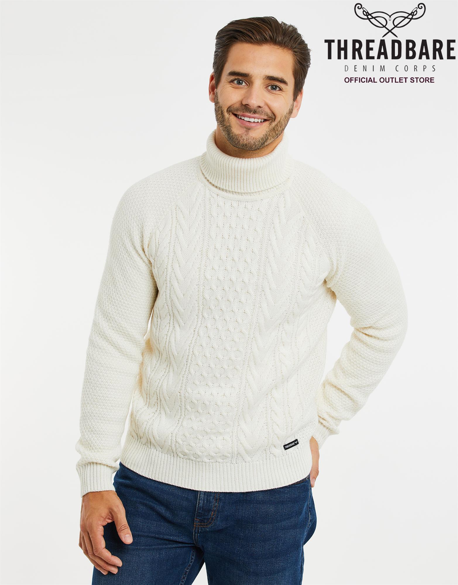 Threadbare Mens Turtleneck Cable Knit Jumper Warm Knitted Roll Neck ...