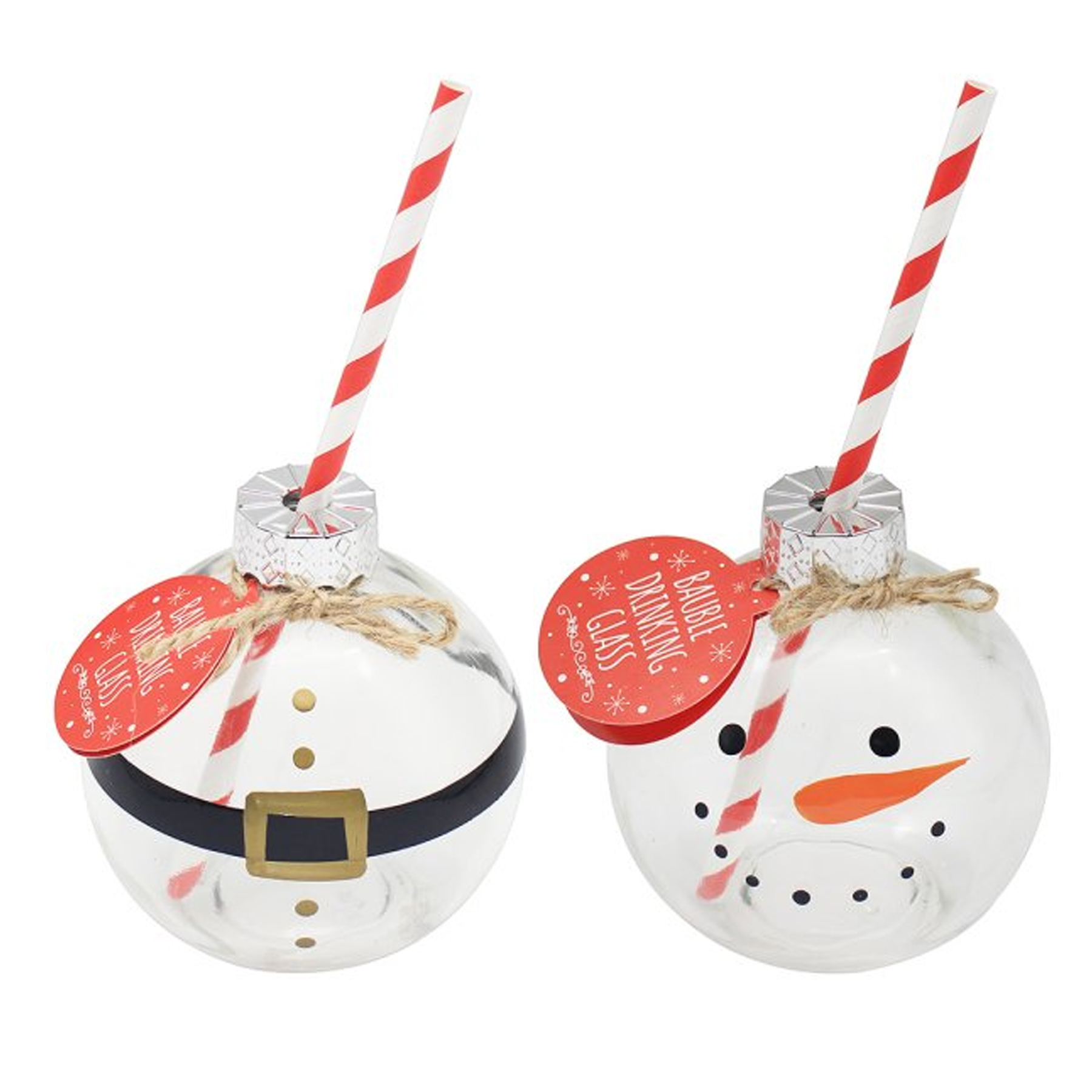 Set of 4 Christmas Glass Bauble Drinking Glass with Paper Straw - Picture 4 of 6