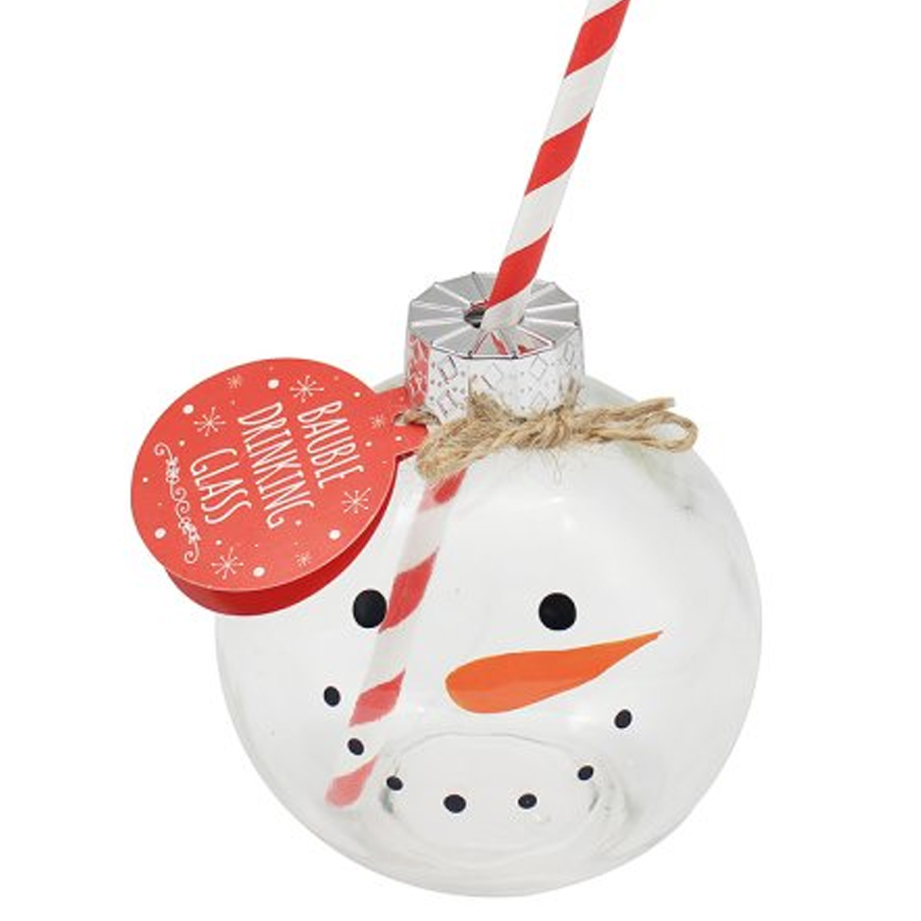 Set of 4 Christmas Glass Bauble Drinking Glass with Paper Straw - Picture 6 of 6