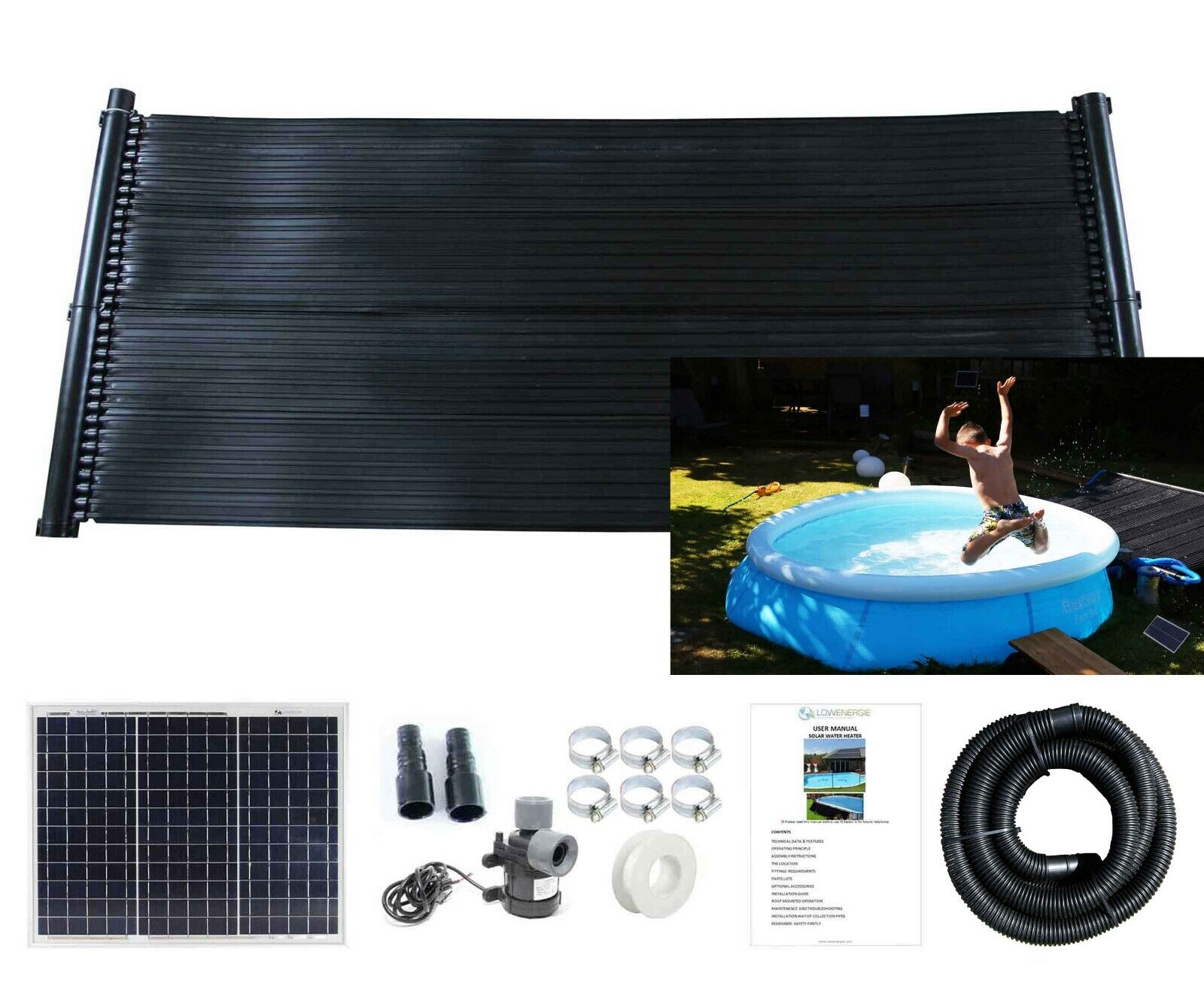 Total Solar Swimming Pool Hot Water Heater Mat PV Panel Pump Kit Free Sun  Energy